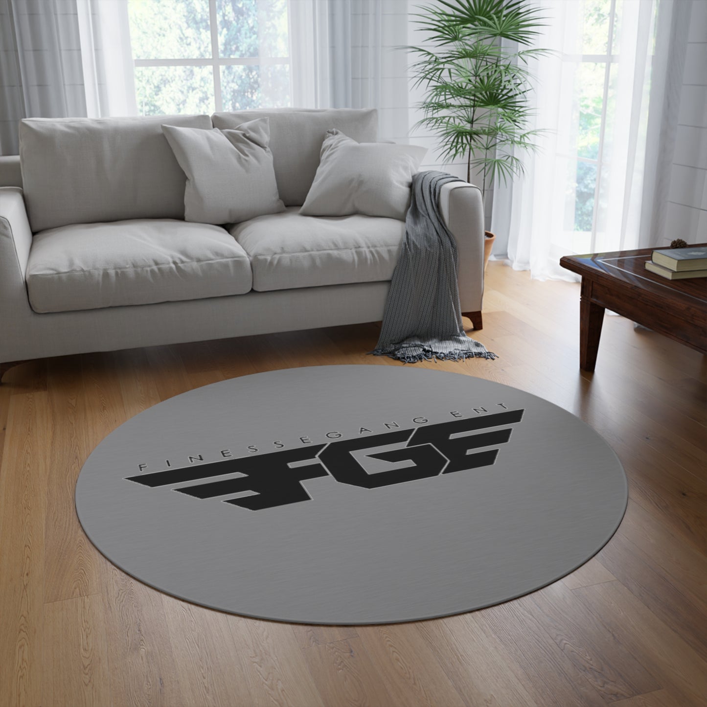 Stylish FGE Round Rug with Finesse Gang Logo - Modern Home Décor, Floor Mat, Bedroom Accent, Gift for Music Lovers, Unique Design