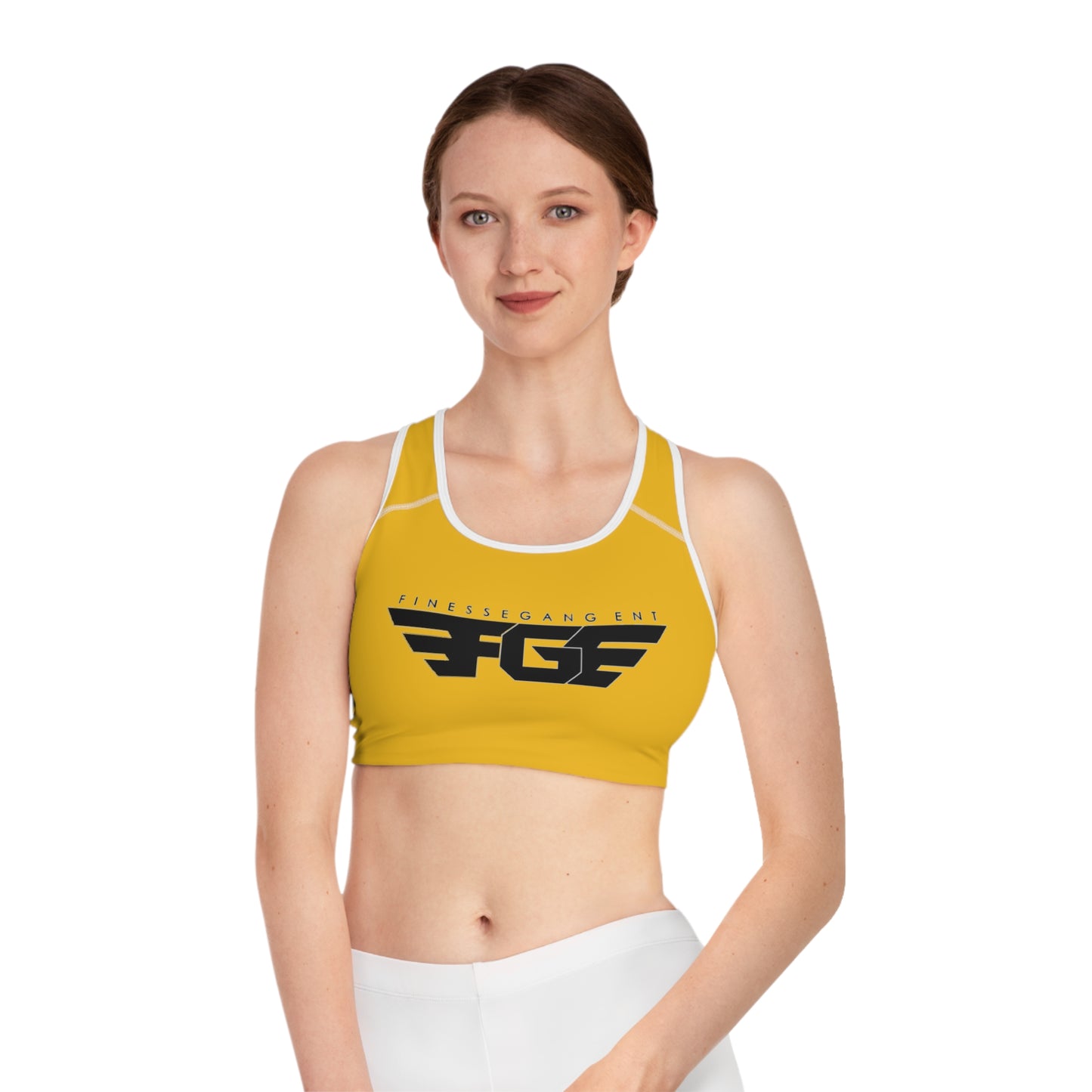 YELLOW FGE Athletic Sports Bra - Stylish Activewear for Fitness Enthusiasts, Gym, Yoga, Running, Team Sports
