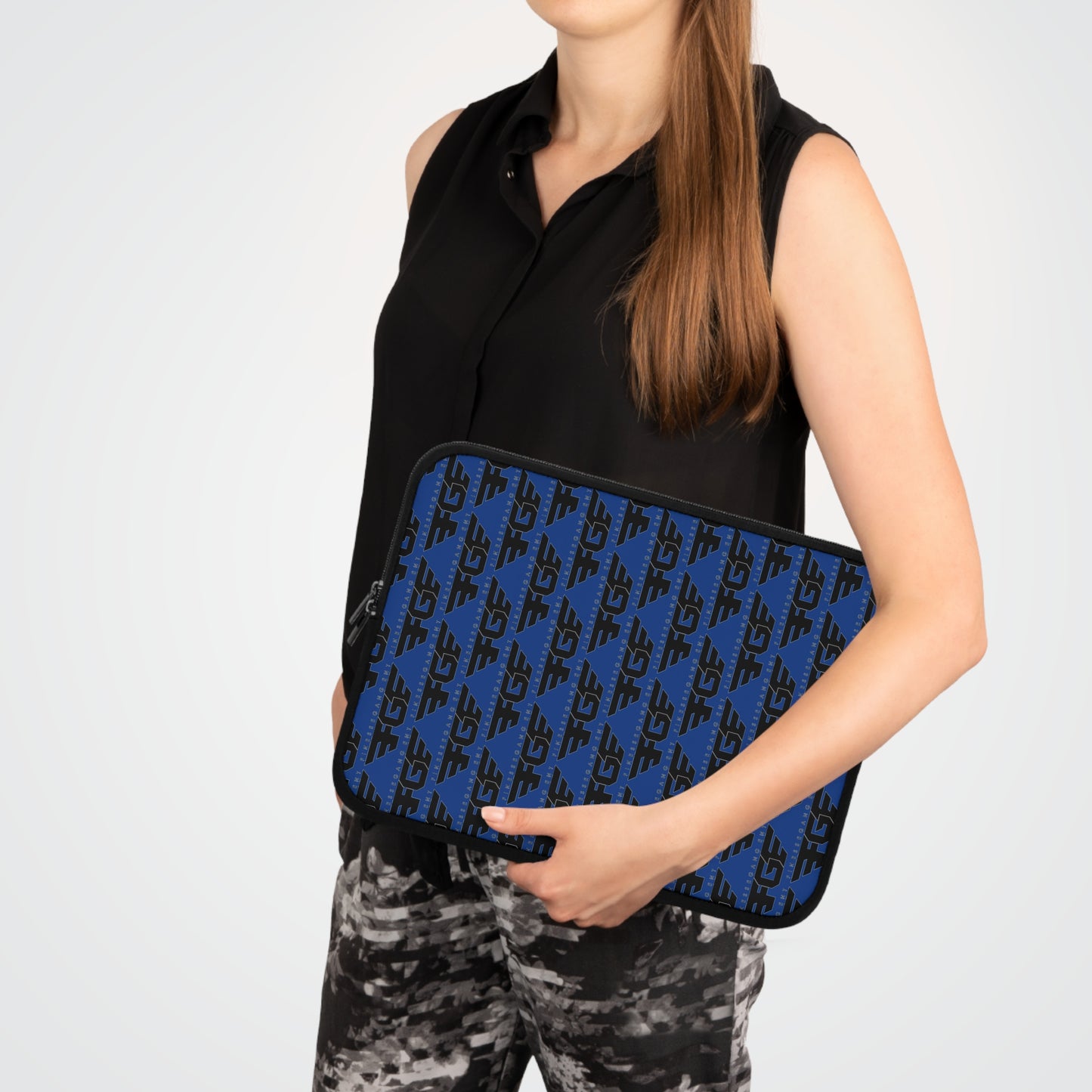 Stylish FGE Laptop Sleeve for Trendy Professionals, Tech Accessories, Gift for Students, Personalized Case, Black and Blue