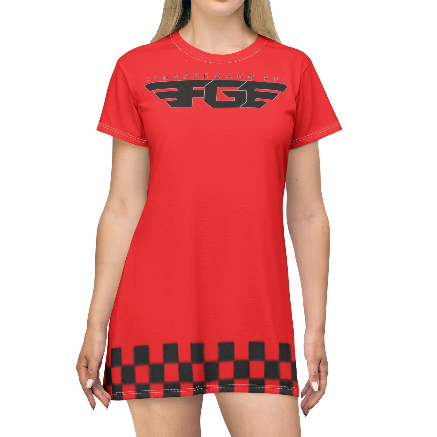Racing-Inspired FGE T-Shirt Dress, Casual Summer Dress, Sporty Fashion, Gift for Race Fans, Fun Weekend Wear, Festival Attire, Graphic Dress