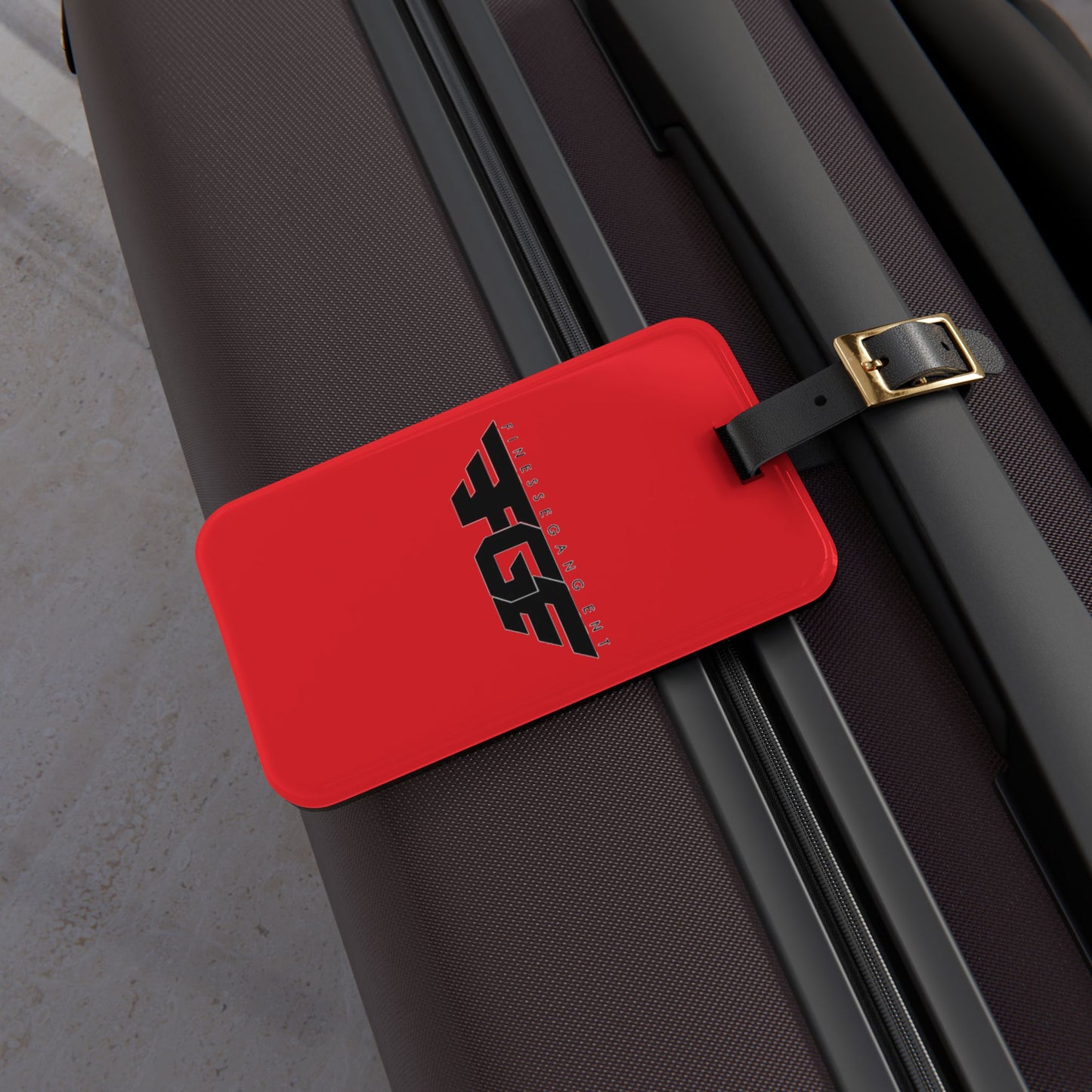 Bold RED FGE Adventure Luggage Tag, Travel Accessory, Customizable ID Tag, Suitcase Label, Gift for Travelers, Airline Gear