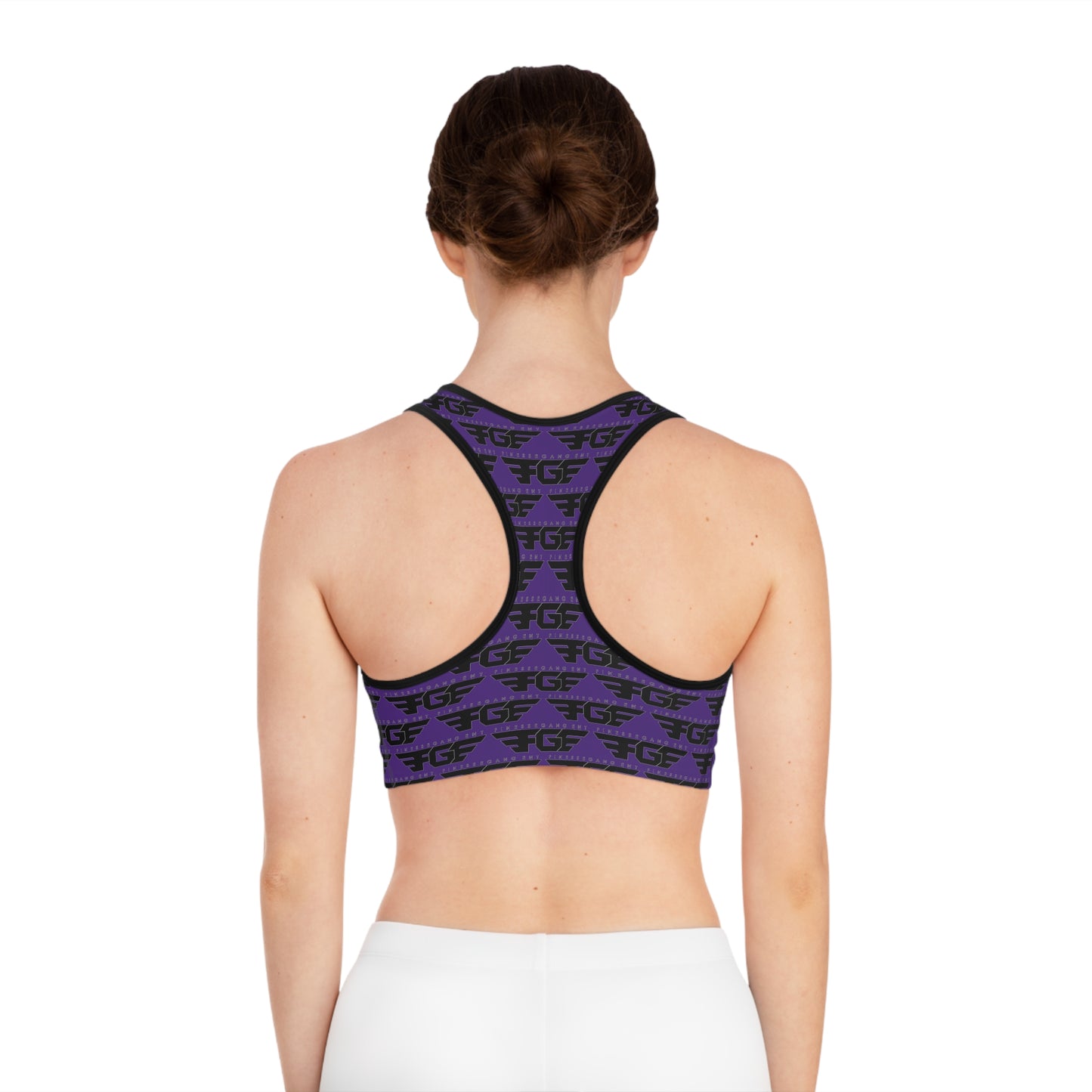 Purple FGE Fitness Sports Bra with Logo Designs, Gym Wear, Workout Gear, Athletic Apparel, Fitness Gift for Her