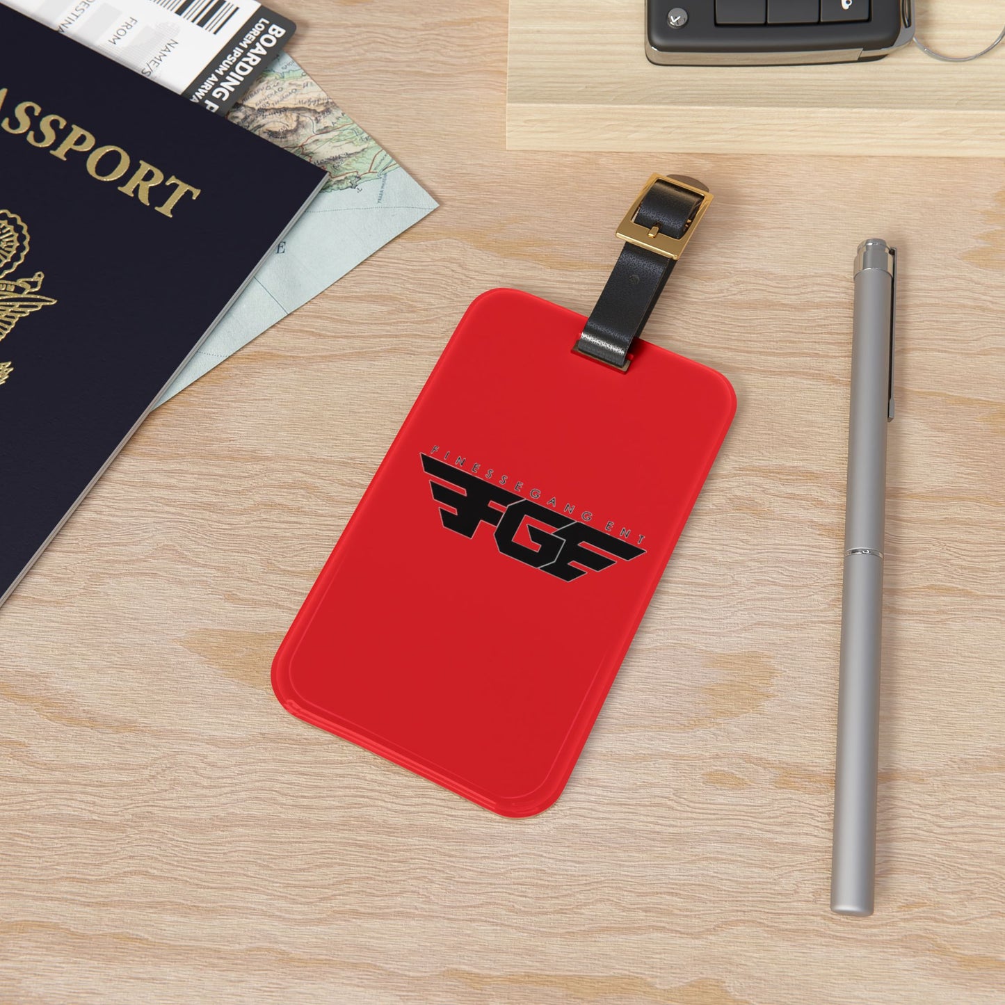Bold RED FGE Adventure Luggage Tag, Travel Accessory, Customizable ID Tag, Suitcase Label, Gift for Travelers, Airline Gear