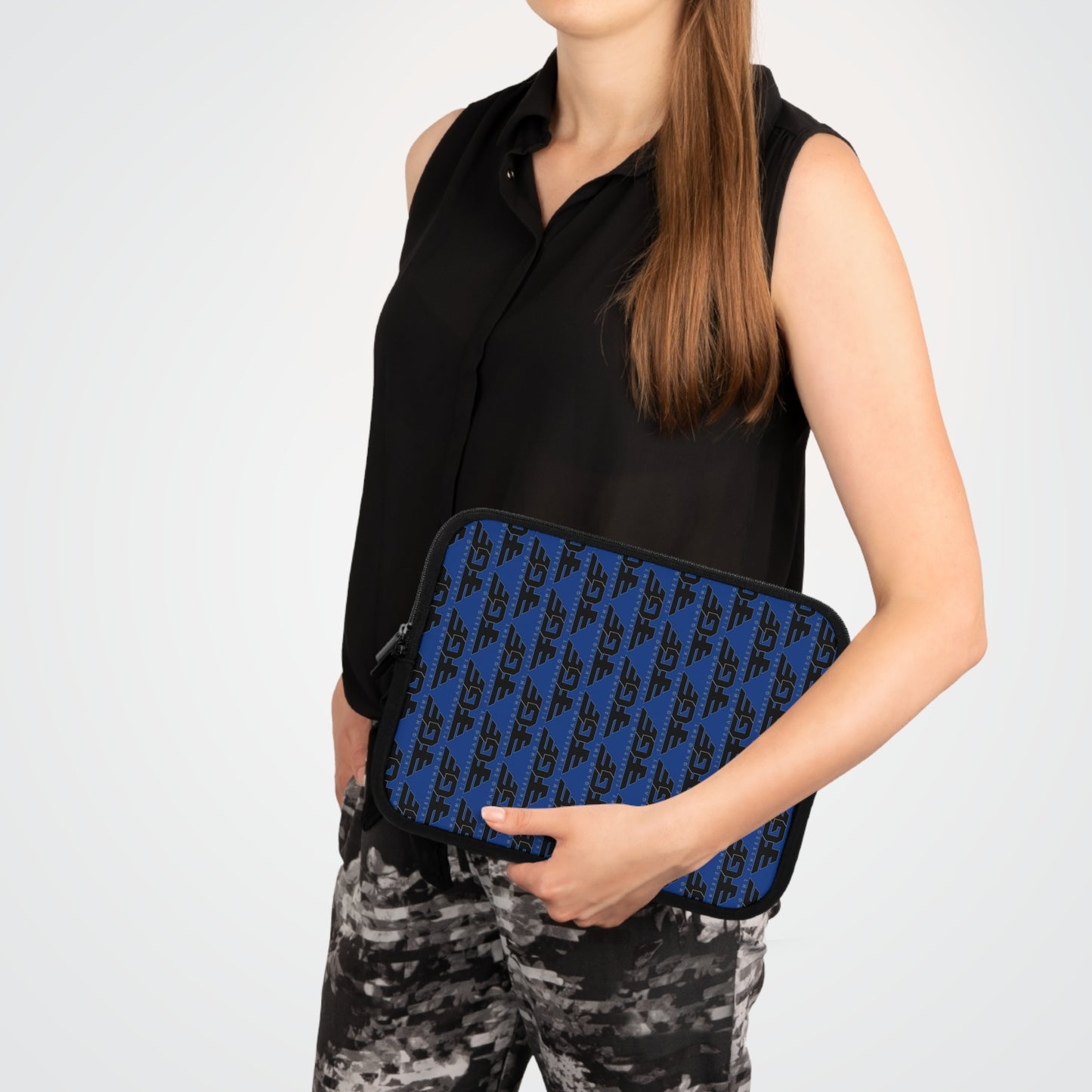 Stylish FGE Laptop Sleeve for Trendy Professionals, Tech Accessories, Gift for Students, Personalized Case, Black and Blue