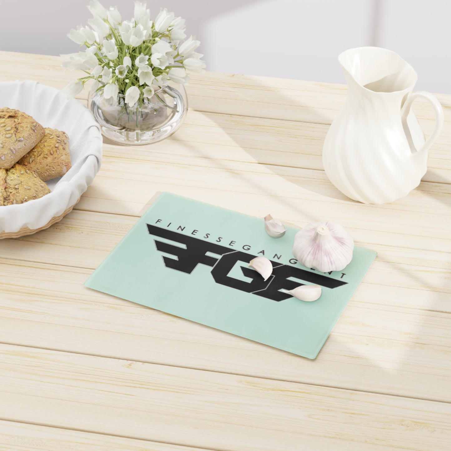 Stylish FGE Glass Cutting Board for Finessegang Enthusiasts, Kitchen Decor, Personalized Gift, Home Cooking, Modern Kitchen Essentials
