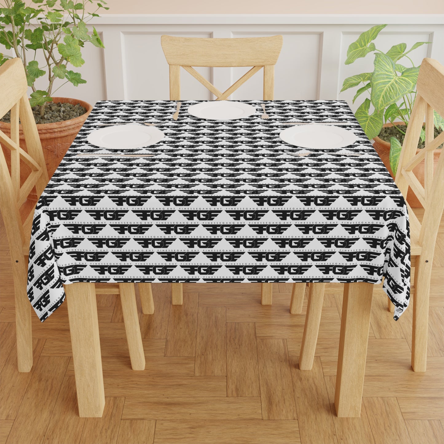 Modern FGE Black & White Tablecloth - Stylish Dining Decor, Home Table Accent, Party Table Cover, Minimalist Home Decor, Gift for Hostess