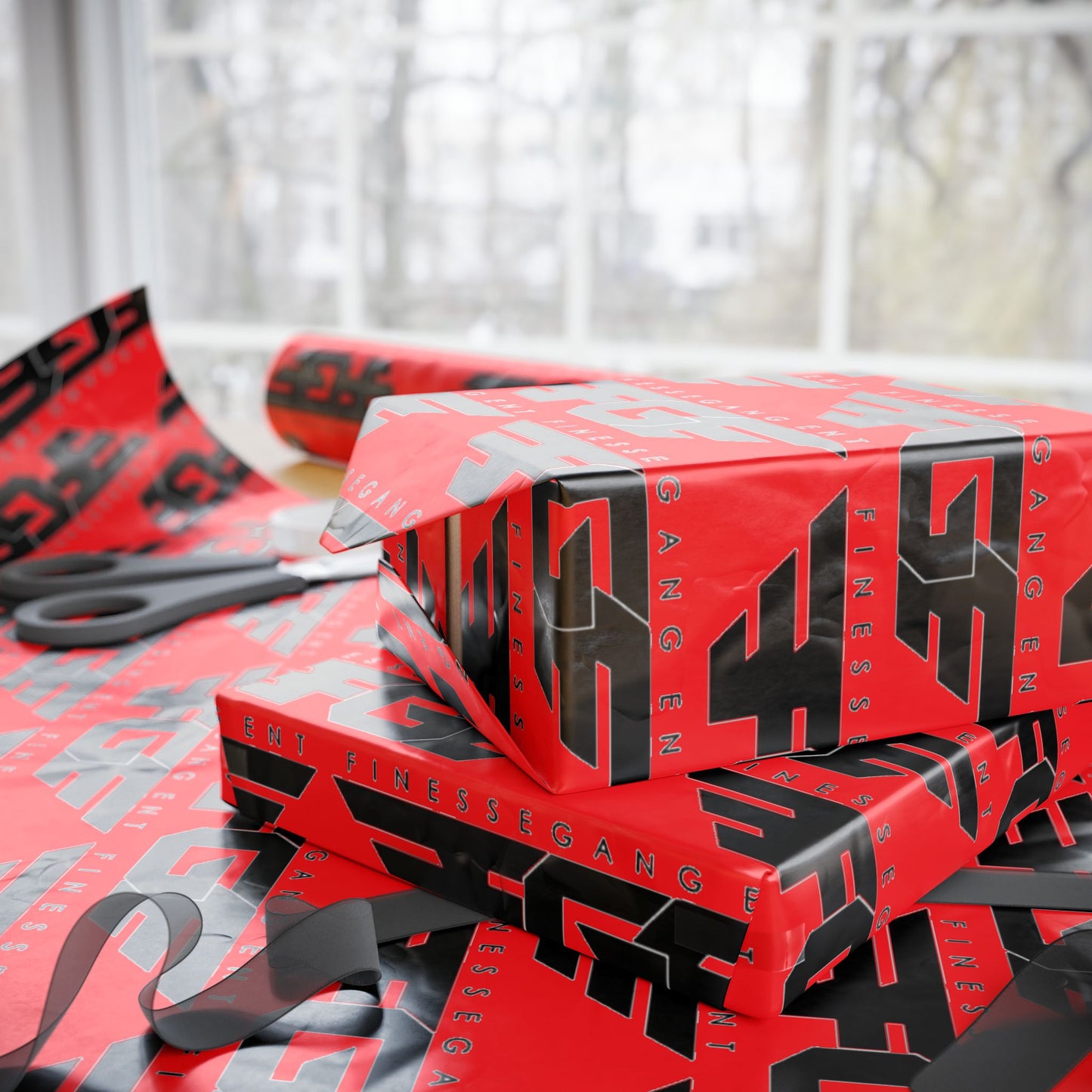 Bold RED FGE Geometric Wrapping Paper – Unique Gift Wrap for All Occasions, Birthday, Holiday, Wedding, Eco-Friendly Packaging