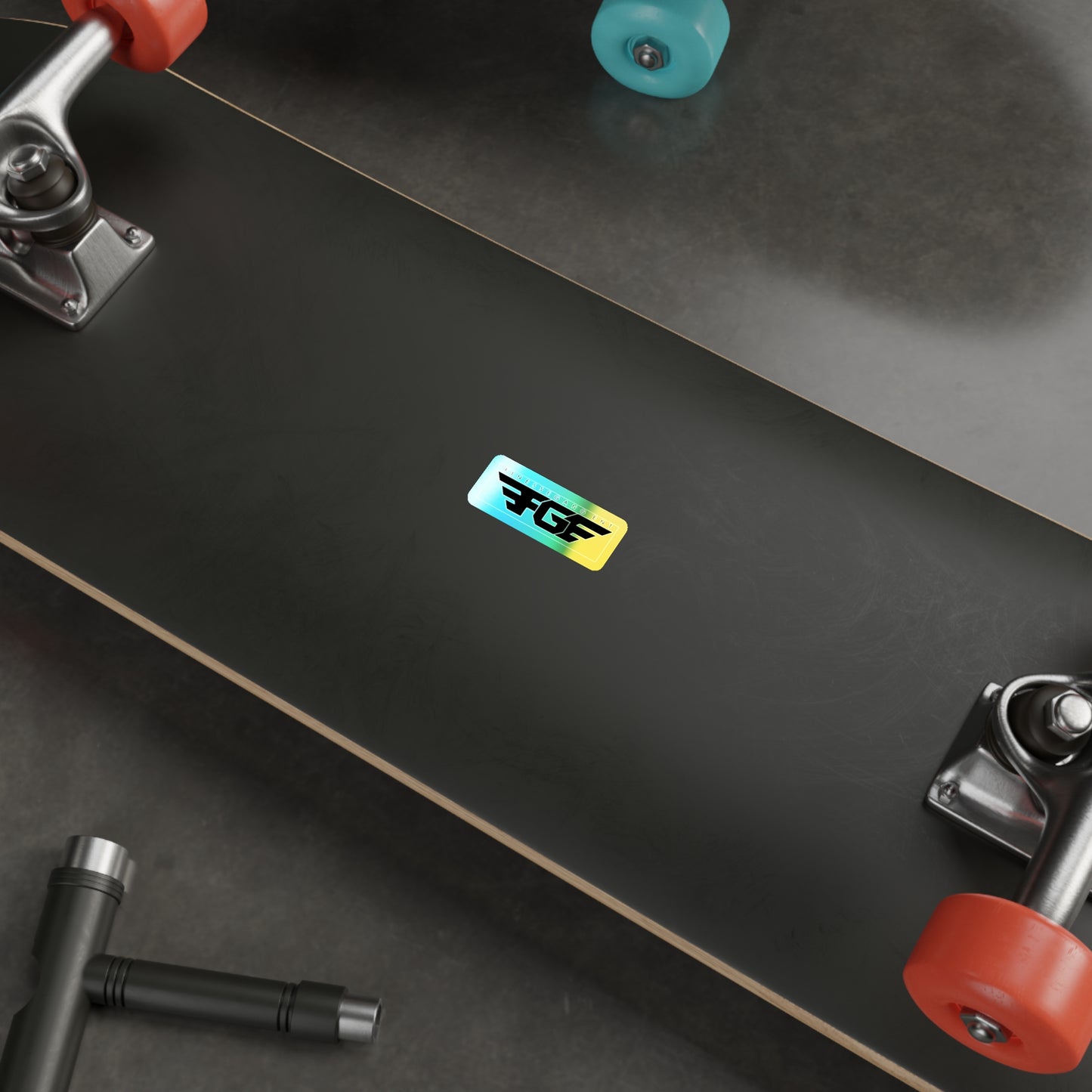 Holographic FGE Die-cut Stickers - Vibrant Skateboard Decals, Custom Stickers for FGE Fans, Trendy Art for Laptops & Water Bottles, Perfect Gift