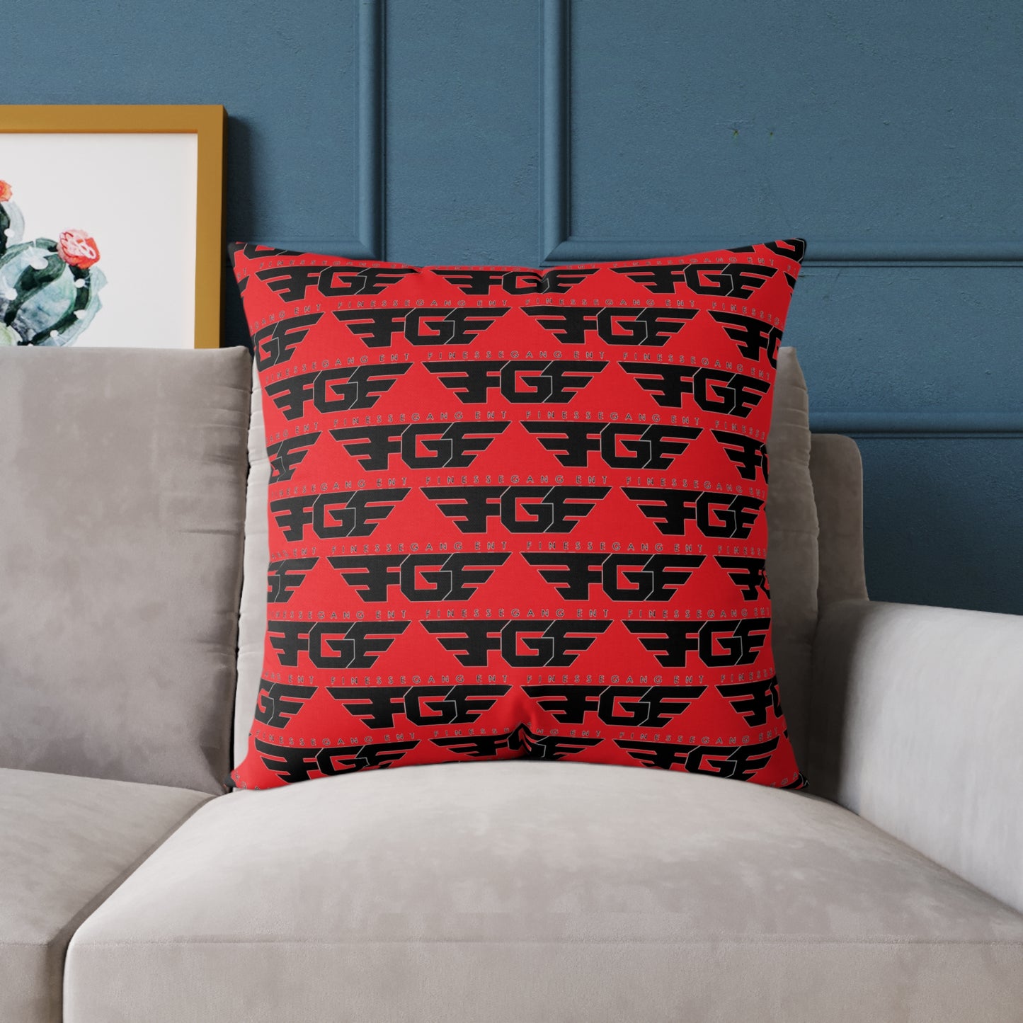 Stylish FGE Square Poly Canvas Pillow with Bold Graphic Design, Modern Home Decor, Cozy Accent, Gift for Friends, Unique Throw Cushion