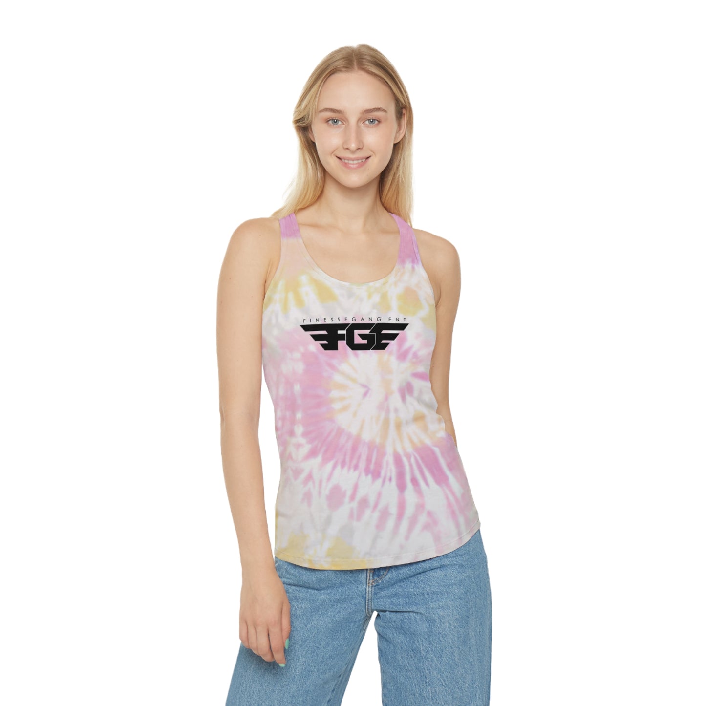 Tie Dye FGE Racerback Tank Top, Bohemian Summer Shirt, Beachwear, Festival Outfit, Casual Activewear, Gift for Her
