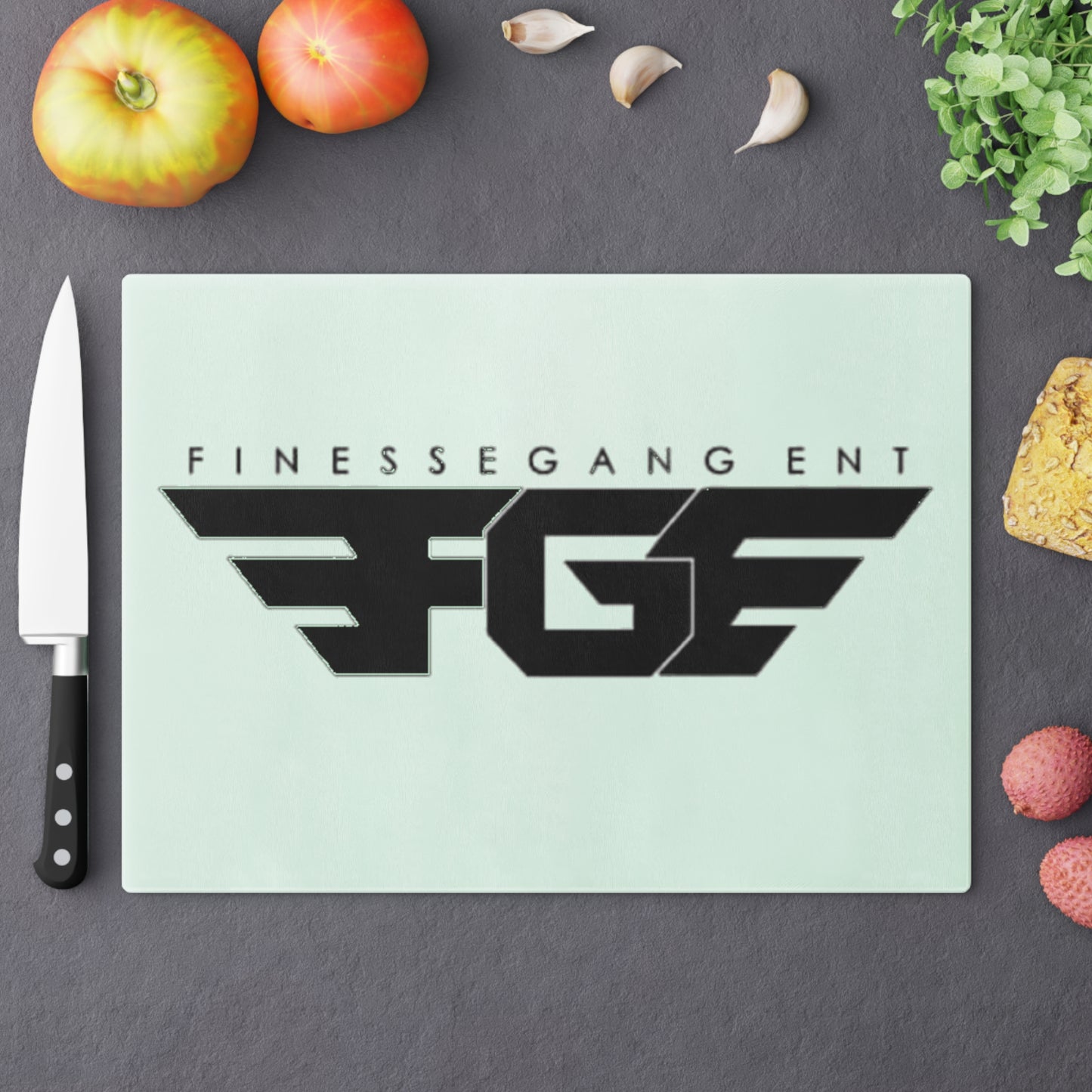 Stylish FGE Glass Cutting Board for Finessegang Enthusiasts, Kitchen Decor, Personalized Gift, Home Cooking, Modern Kitchen Essentials