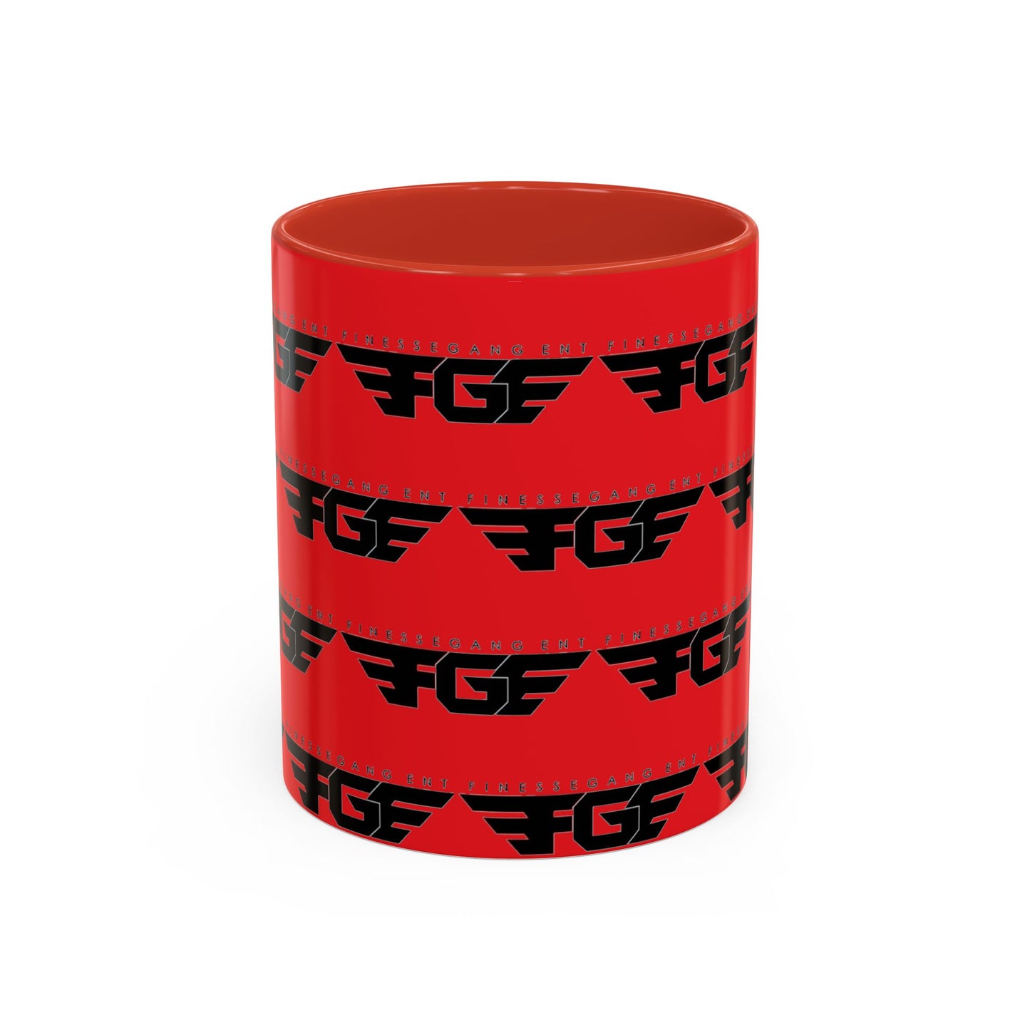 FGE Accent Coffee Mug — Bold Red & Black FGF Logo Pattern (11/15oz)