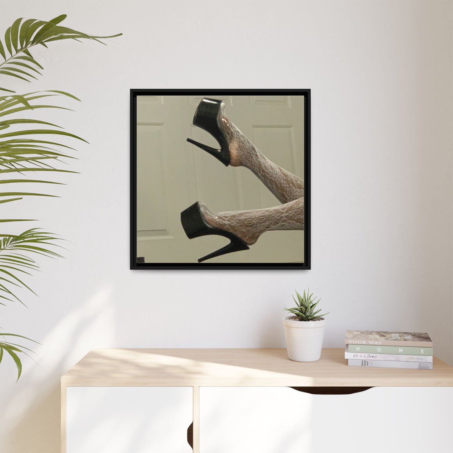 TORRIRAINN Framed Canvas Art - Lace Stockings with Platform Heels
