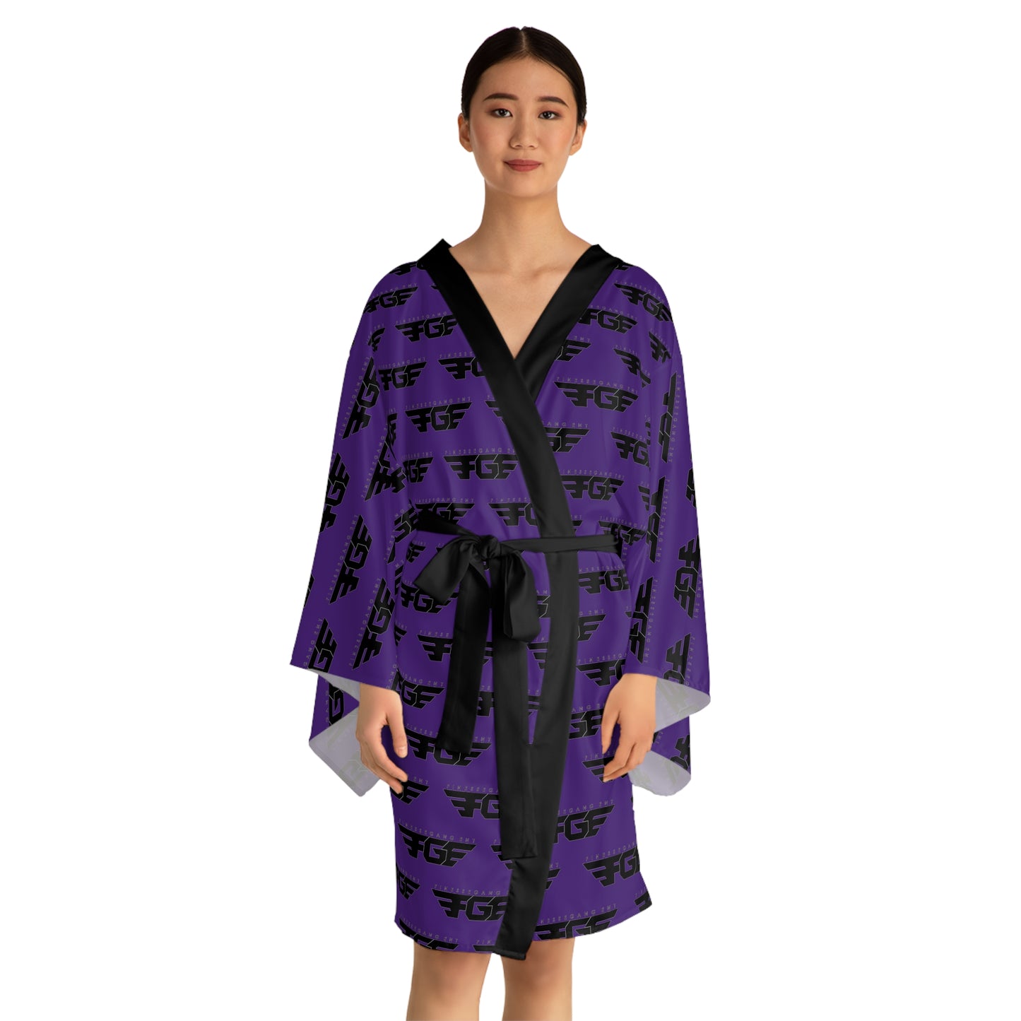 Purple All-Over Print FGE Robe — Repeating Black Logo Pattern