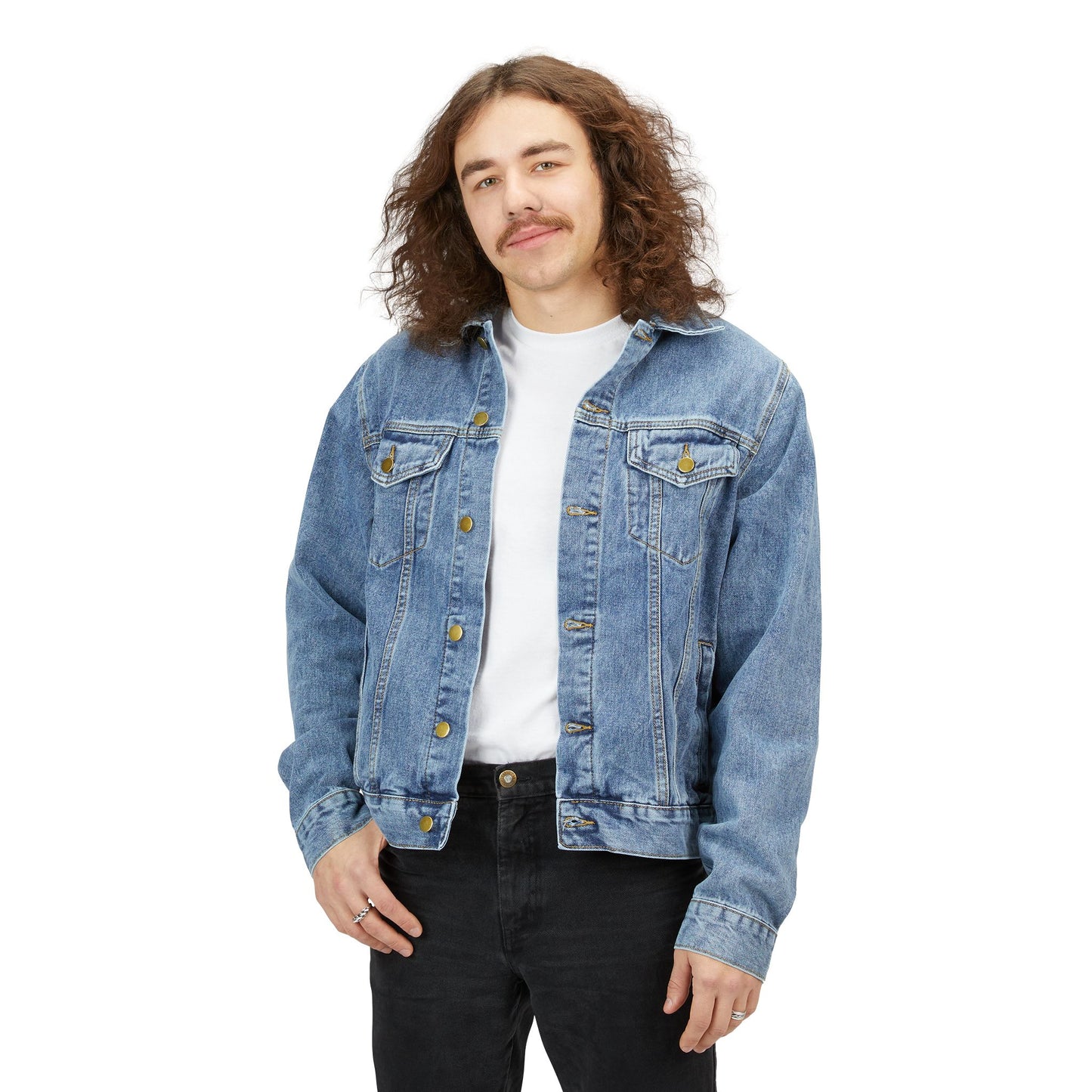 Stylish Men's Denim Jacket with Graphic FGE Back Design