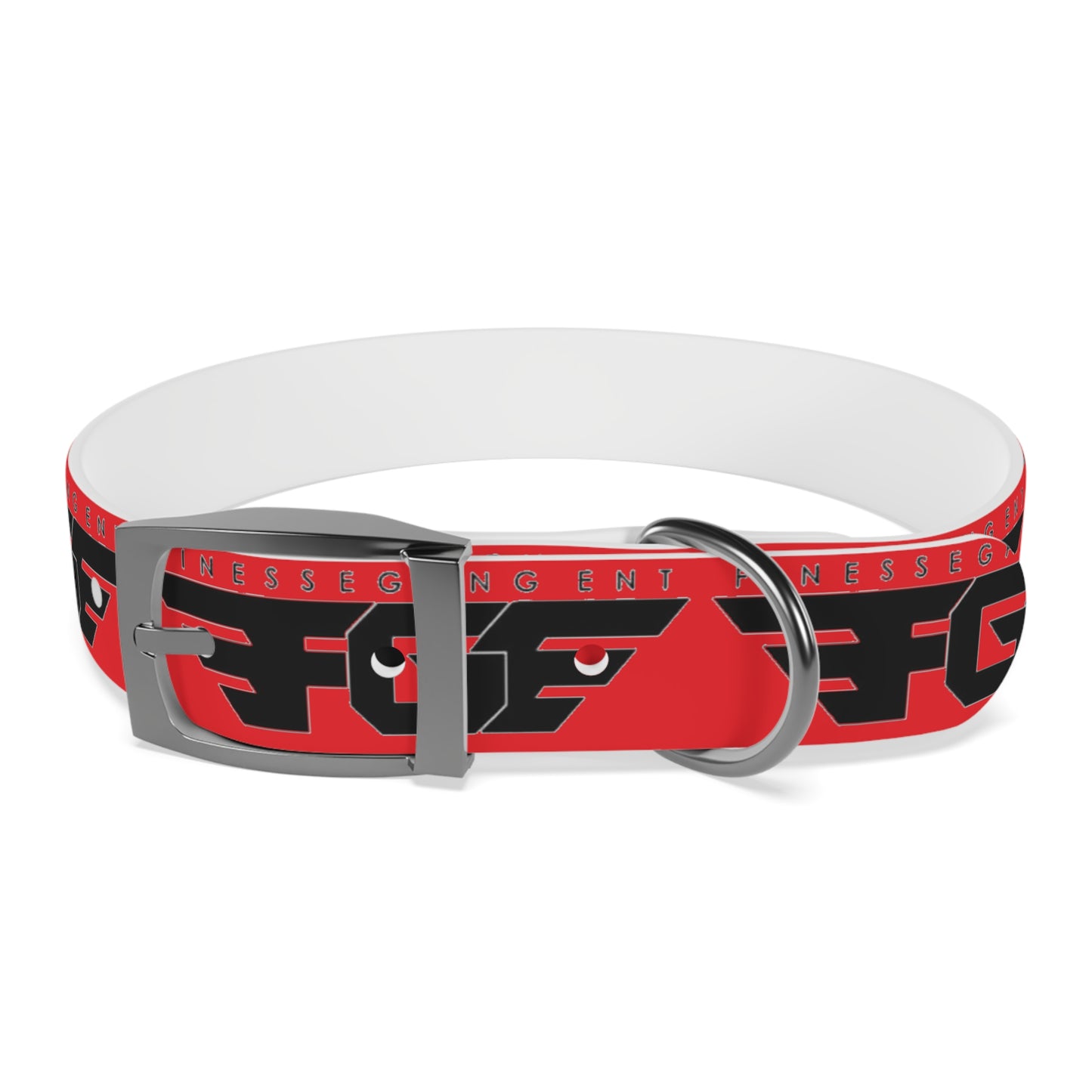 Bold Stylish Dog Collar - Vibrant Red Design with Logos for Trendy Pets
