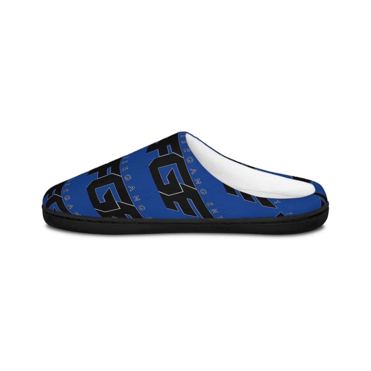 FGE Women’s Blue Logo Indoor Slippers — Cozy Home Slides with Bold Black Graphic