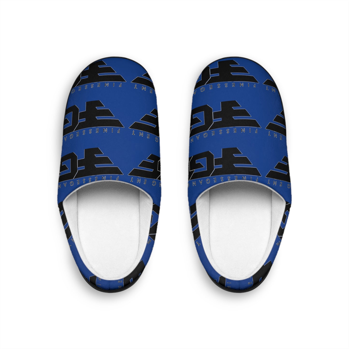 FGE Women’s Blue Logo Indoor Slippers — Cozy Home Slides with Bold Black Graphic