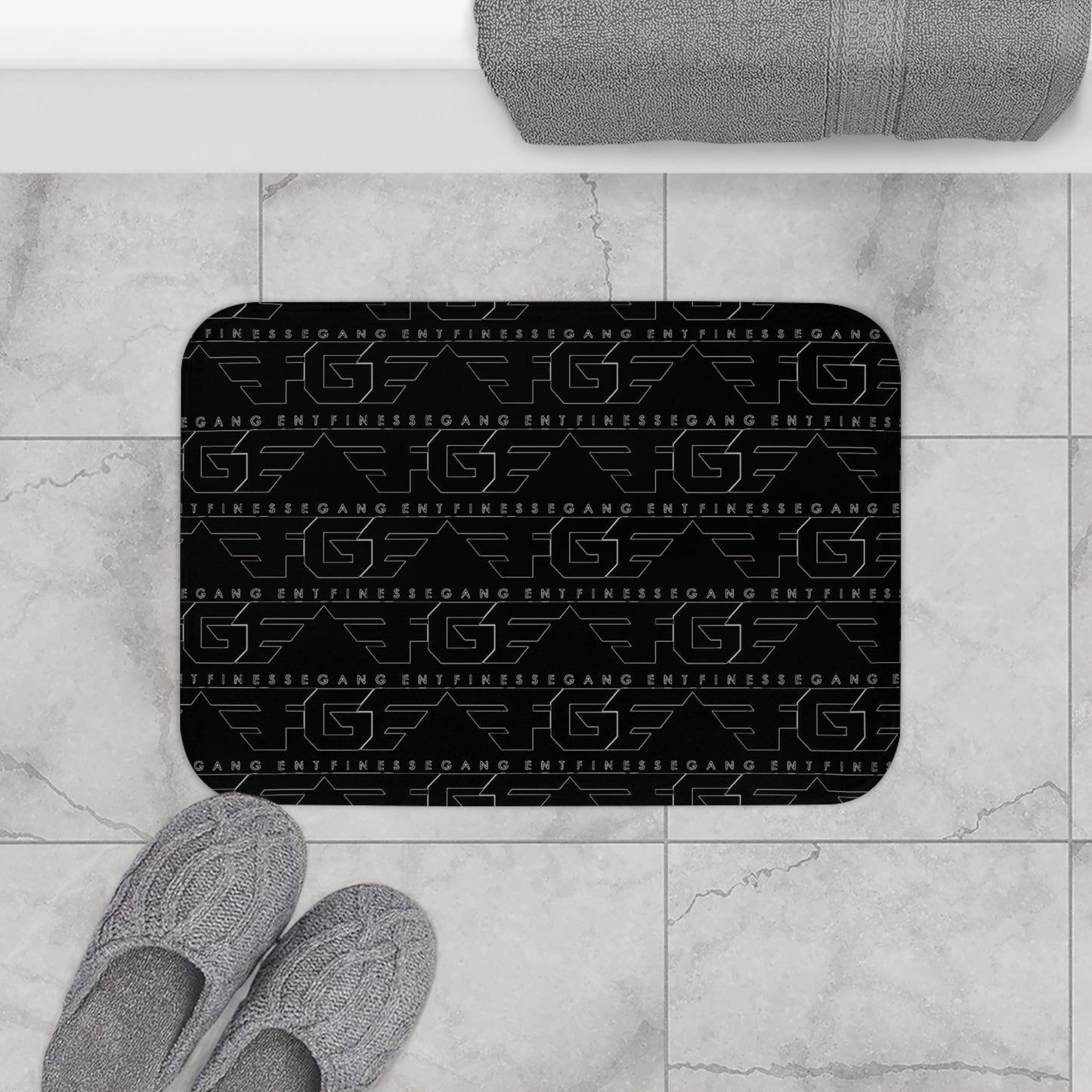 FGE Black Logo Pattern Bath Mat — Sleek Gym & Fitness Entrance Rug