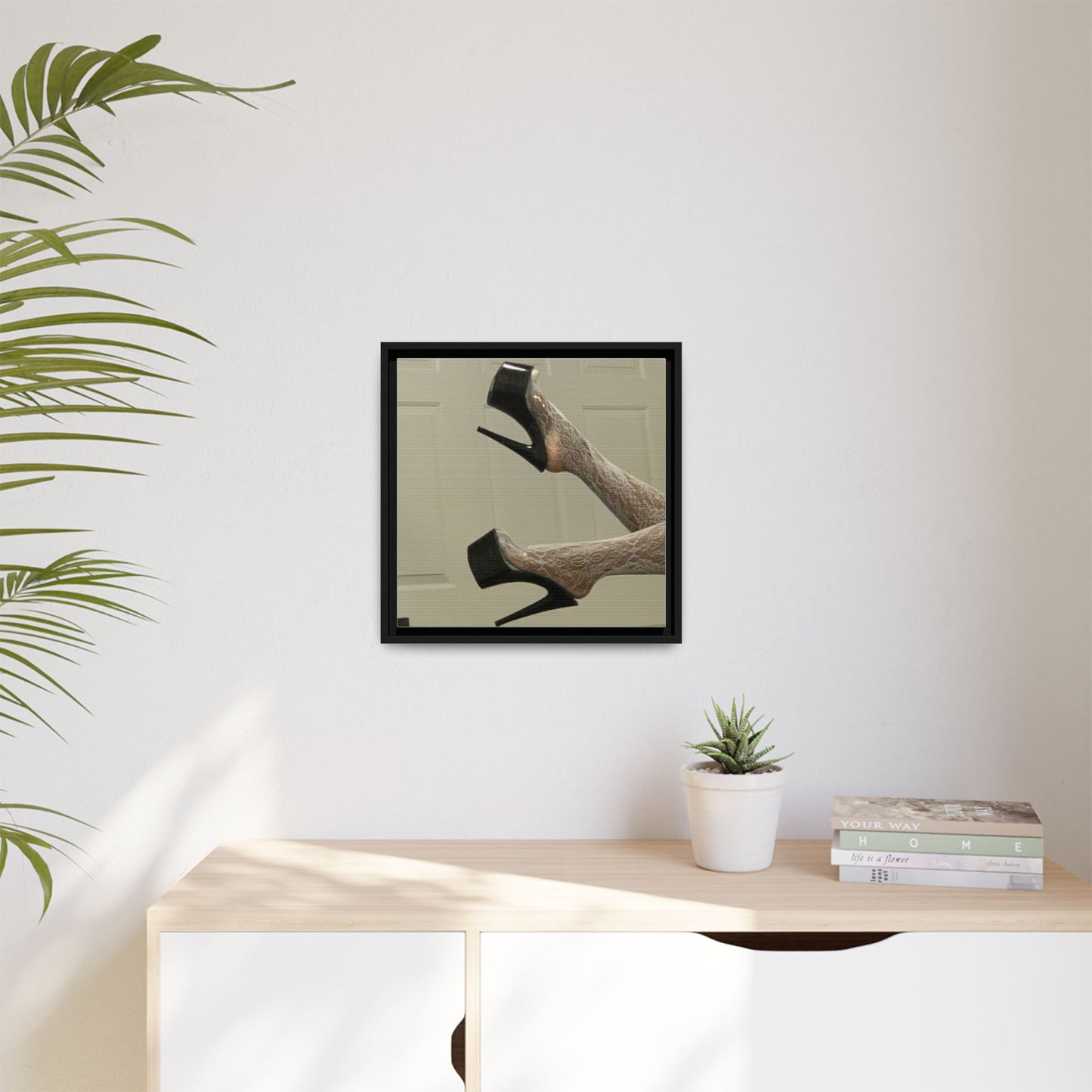 TORRIRAINN Framed Canvas Art - Lace Stockings with Platform Heels