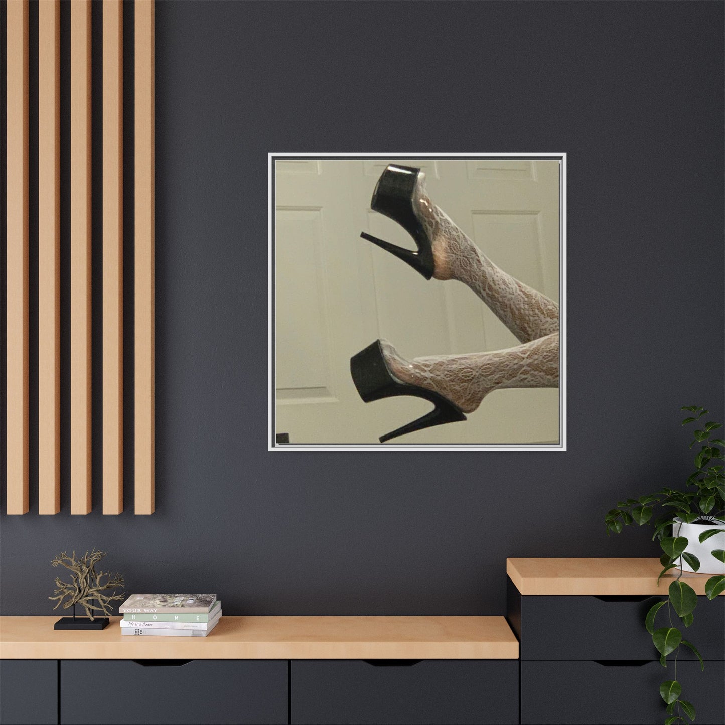 TORRIRAINN Framed Canvas Art - Lace Stockings with Platform Heels