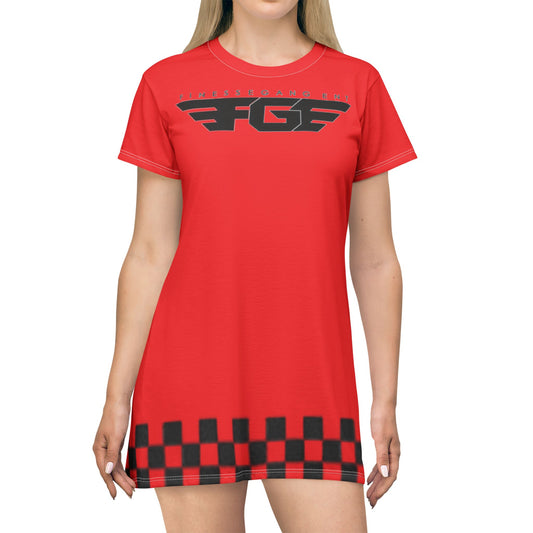 Racing-Inspired FGE T-Shirt Dress, Casual Summer Dress, Sporty Fashion, Gift for Race Fans, Fun Weekend Wear, Festival Attire, Graphic Dress