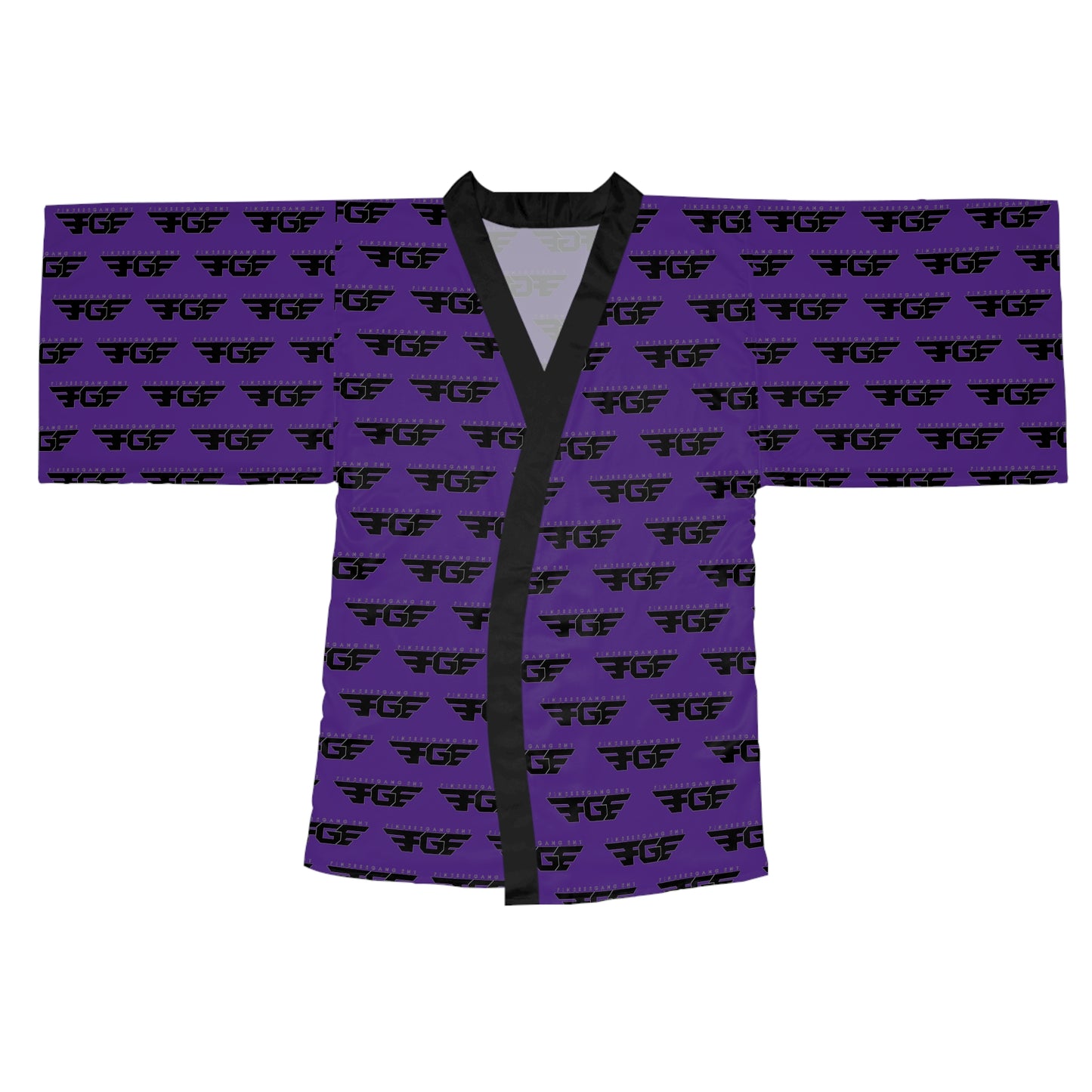 Purple All-Over Print FGE Robe — Repeating Black Logo Pattern