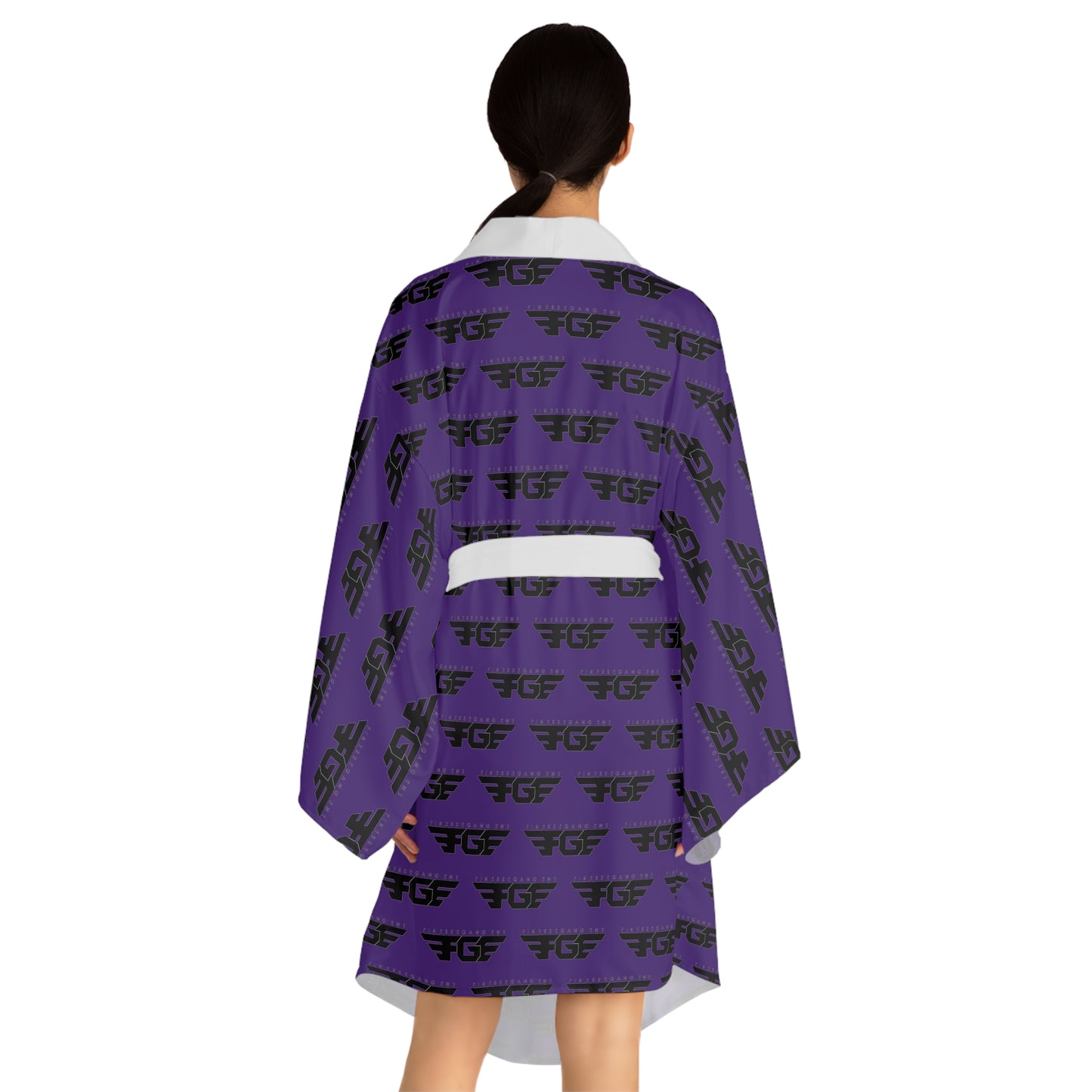 Purple All-Over Print FGE Robe — Repeating Black Logo Pattern