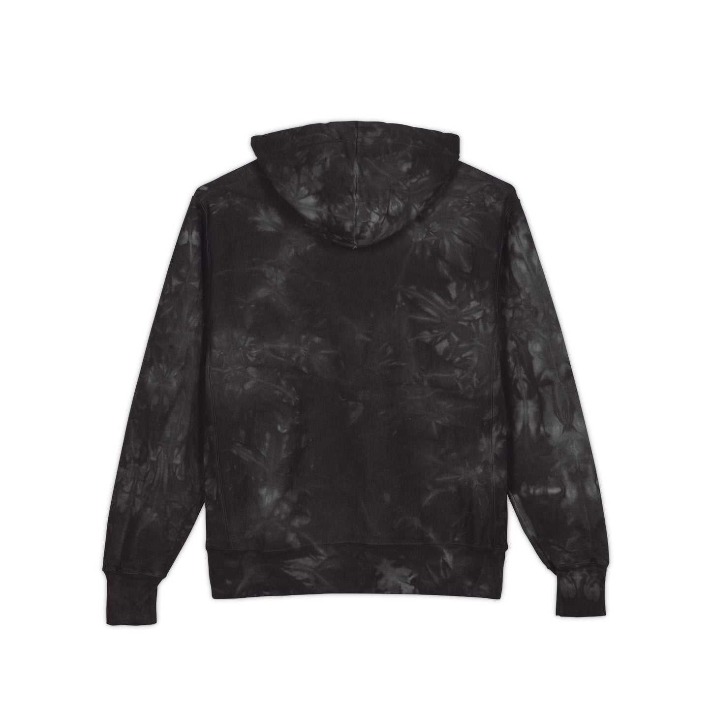 FGE Embroidered Tie-Dye Hoodie — Black/Charcoal Champion-Style Pullover