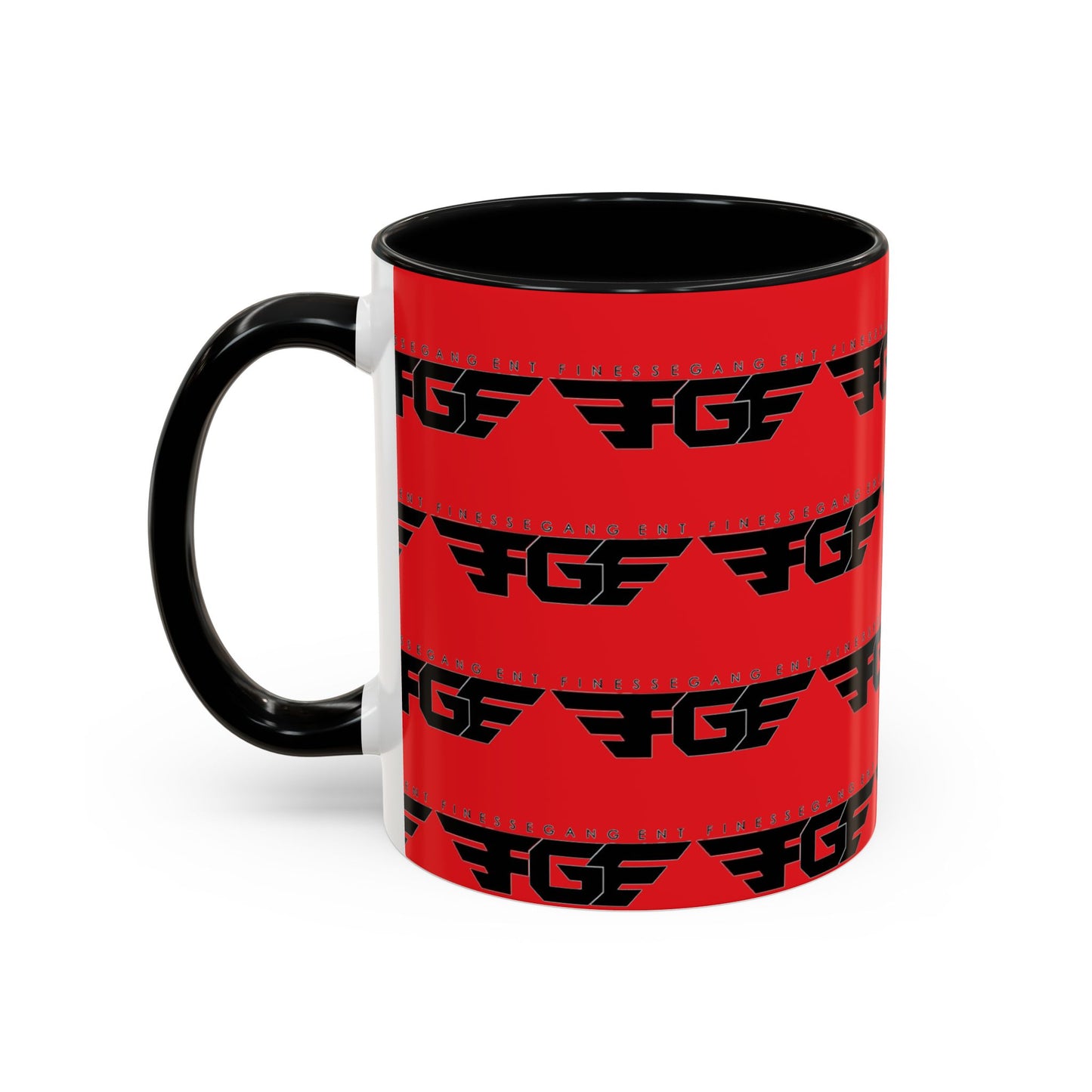 FGE Accent Coffee Mug — Bold Red & Black FGF Logo Pattern (11/15oz)