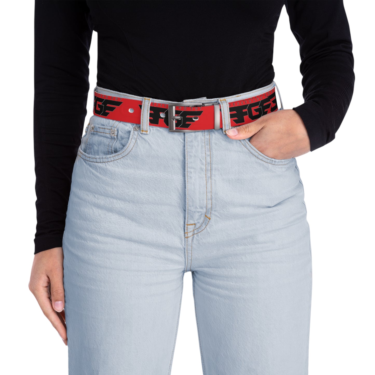 Red FGE Belt — Graphic Streetwear Belt with Bold Black Emblem