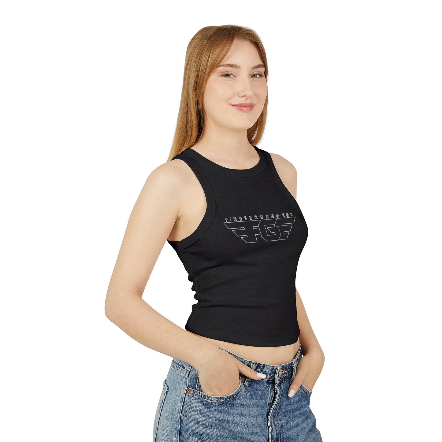 FGE Women’s Micro Rib Racer Tank Top - Finessé Agent Graphic Tee for Casual Style