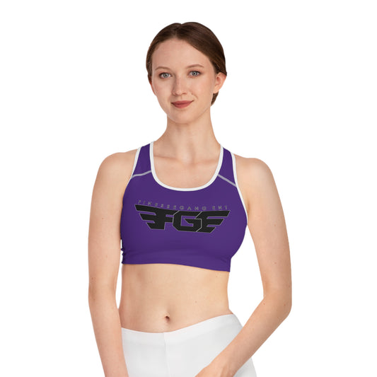 Purple FGE Fitness Sports Bra with Logo Designs, Gym Wear, Workout Gear, Athletic Apparel, Fitness Gift for Her