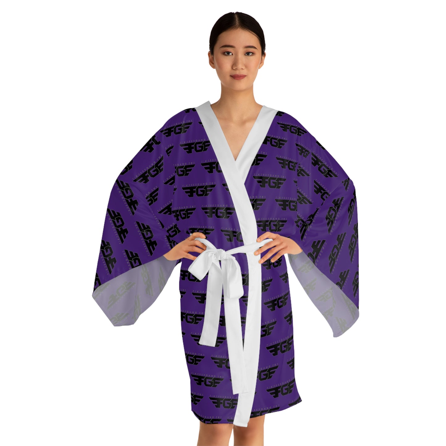 Purple All-Over Print FGE Robe — Repeating Black Logo Pattern