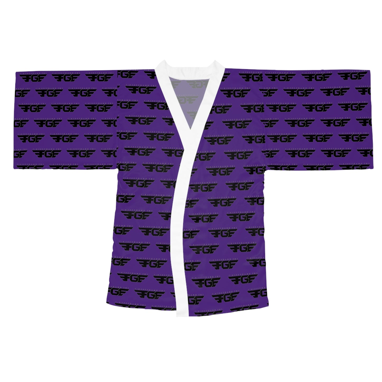 Purple All-Over Print FGE Robe — Repeating Black Logo Pattern