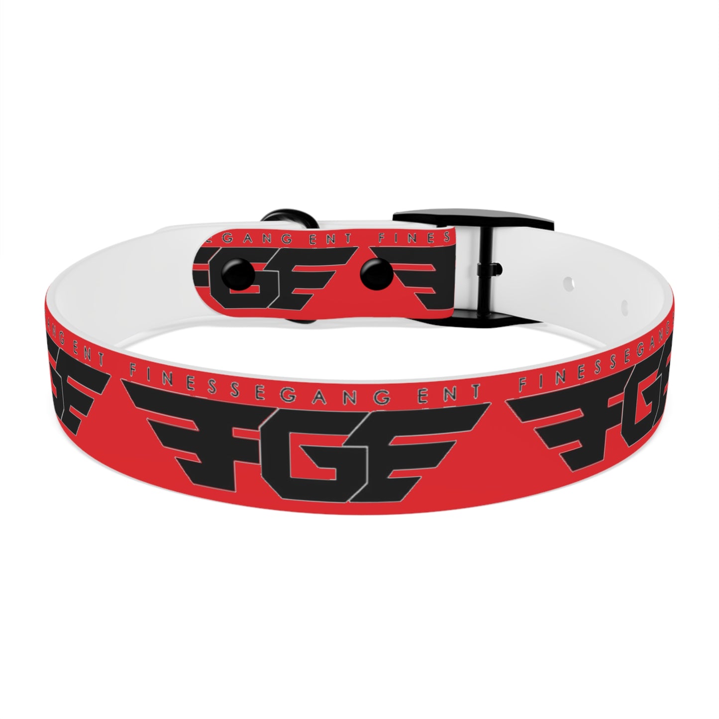 Bold Stylish Dog Collar - Vibrant Red Design with Logos for Trendy Pets