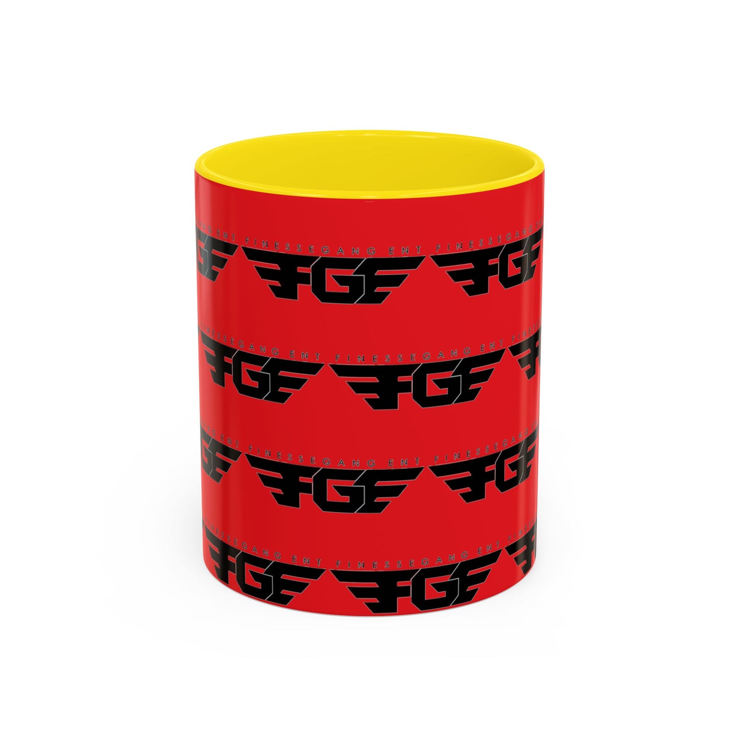 FGE Accent Coffee Mug — Bold Red & Black FGF Logo Pattern (11/15oz)