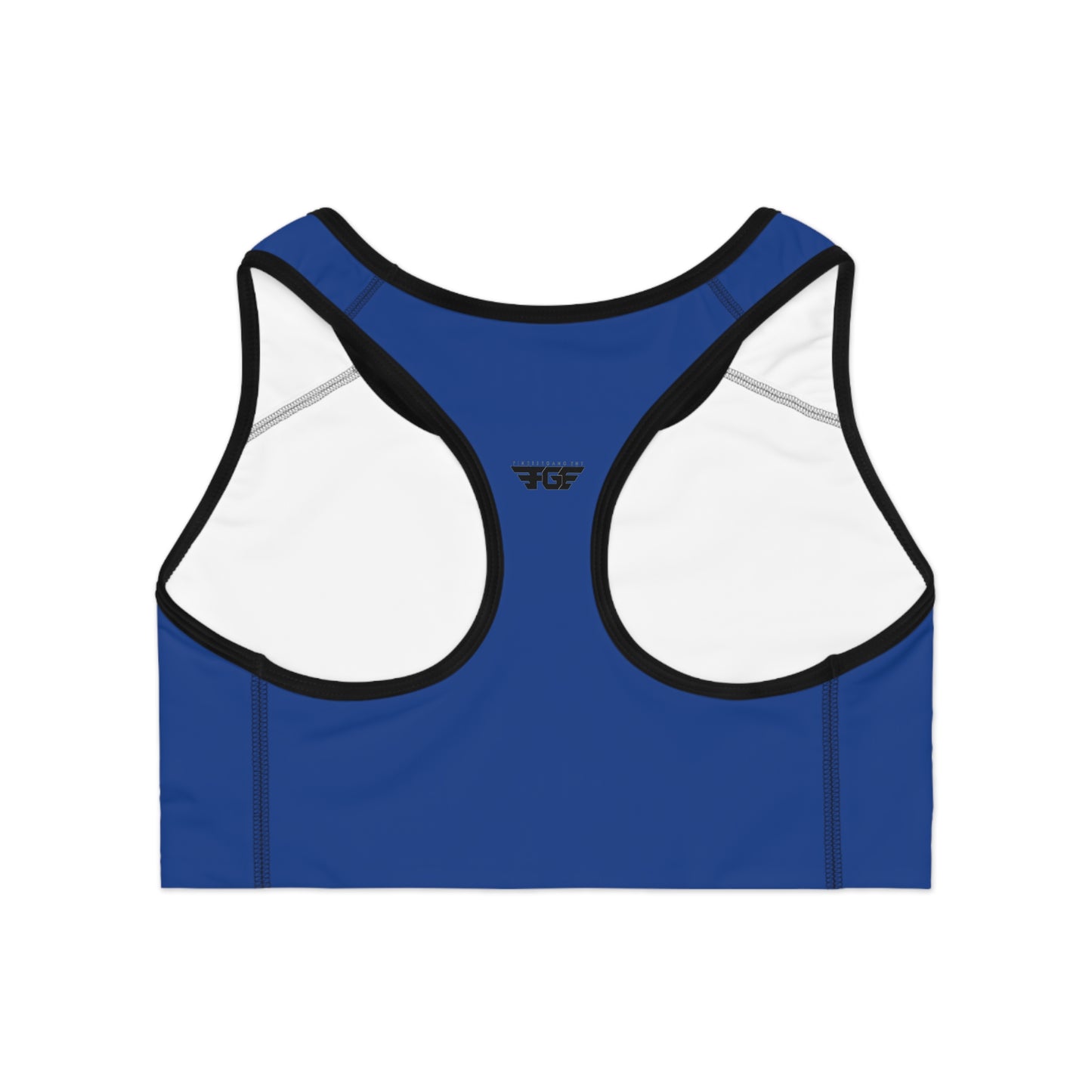 BLUE FGE Sports Bra — Blue All-Over-Print Athletic Crop Top