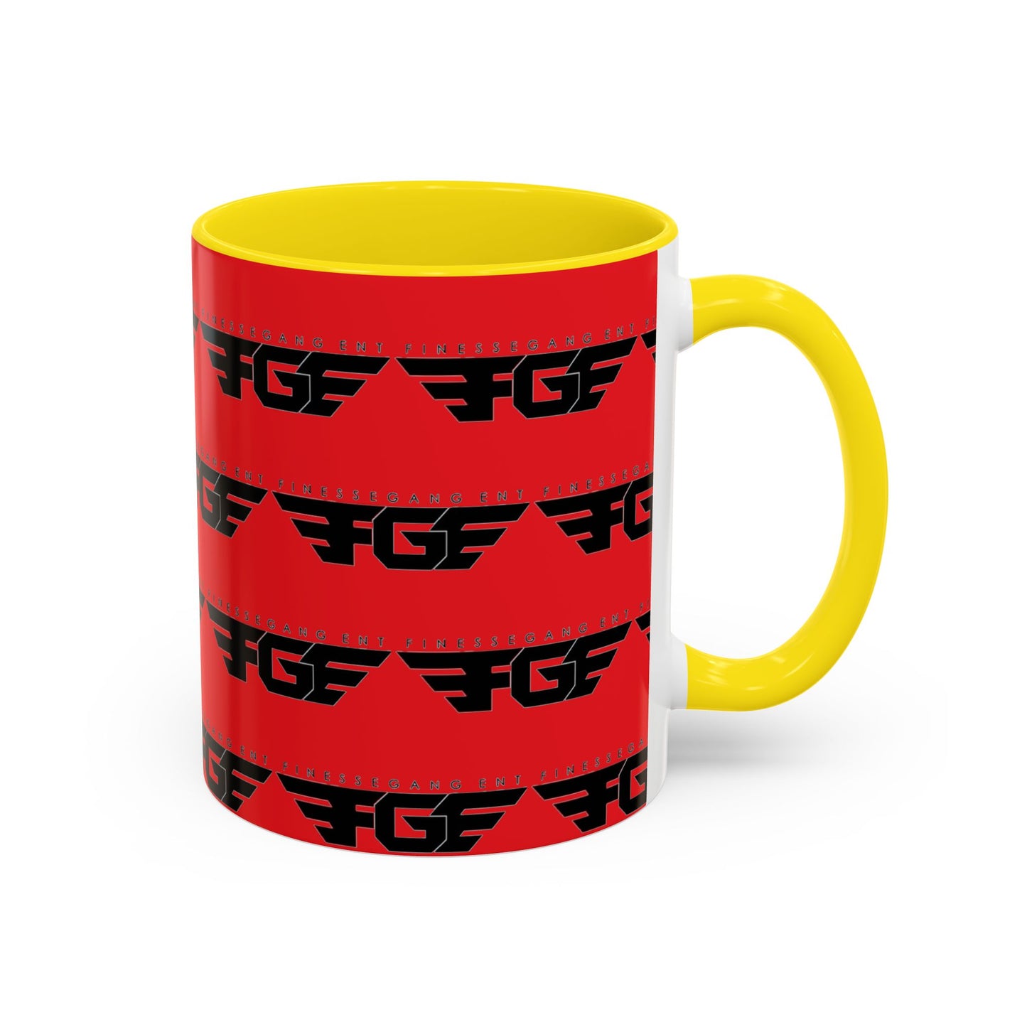 FGE Accent Coffee Mug — Bold Red & Black FGF Logo Pattern (11/15oz)