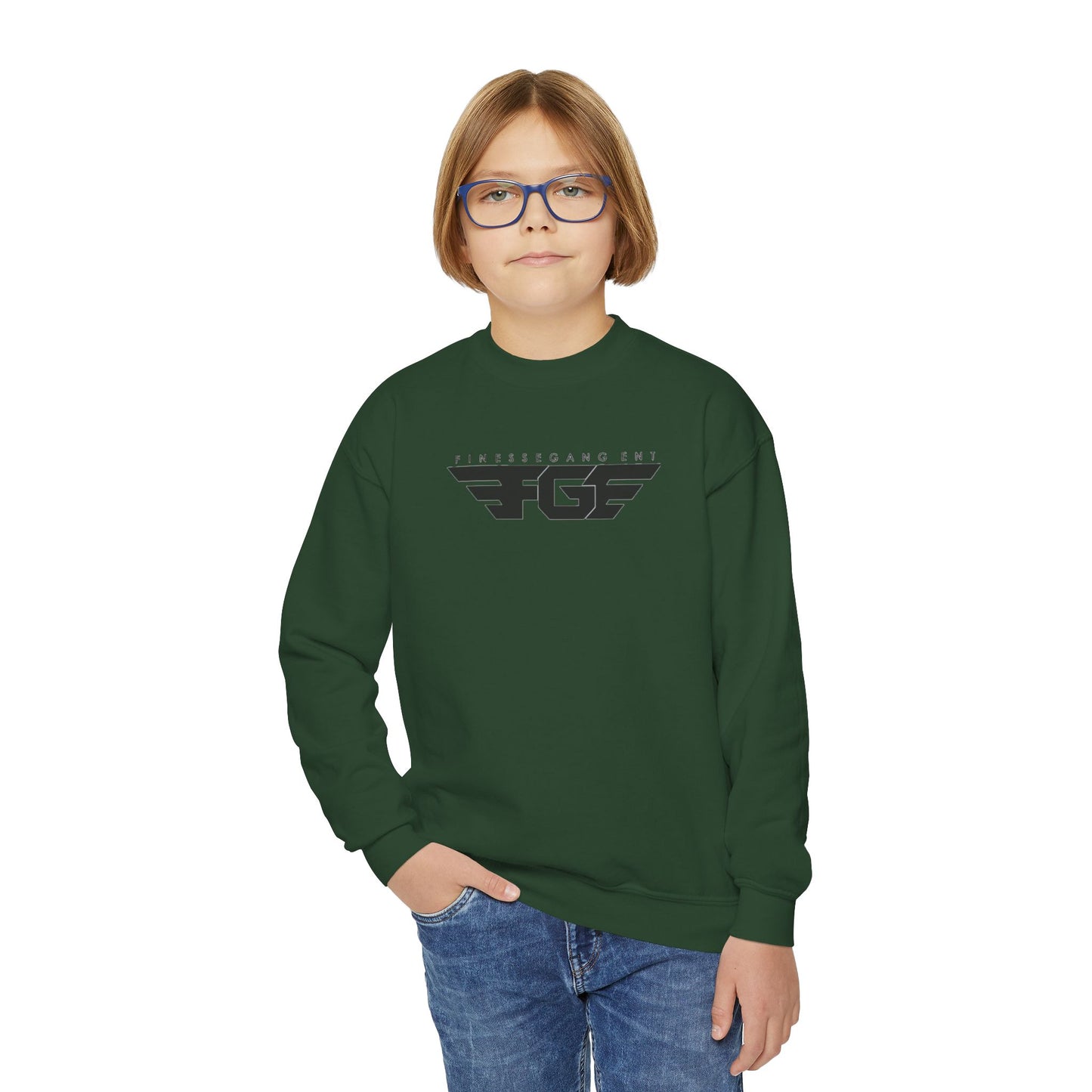 FGE Youth Crewneck Sweatshirt - Retro Flight Wing Logo Graphic