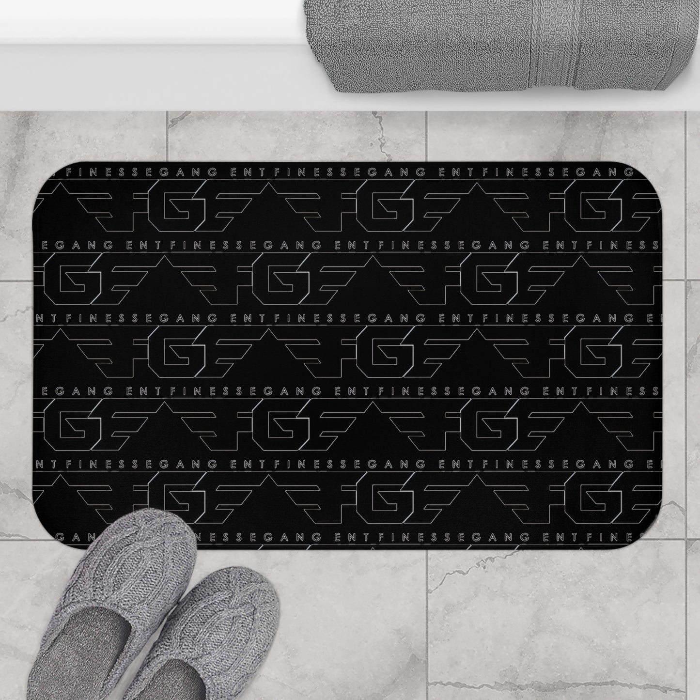 FGE Black Logo Pattern Bath Mat — Sleek Gym & Fitness Entrance Rug