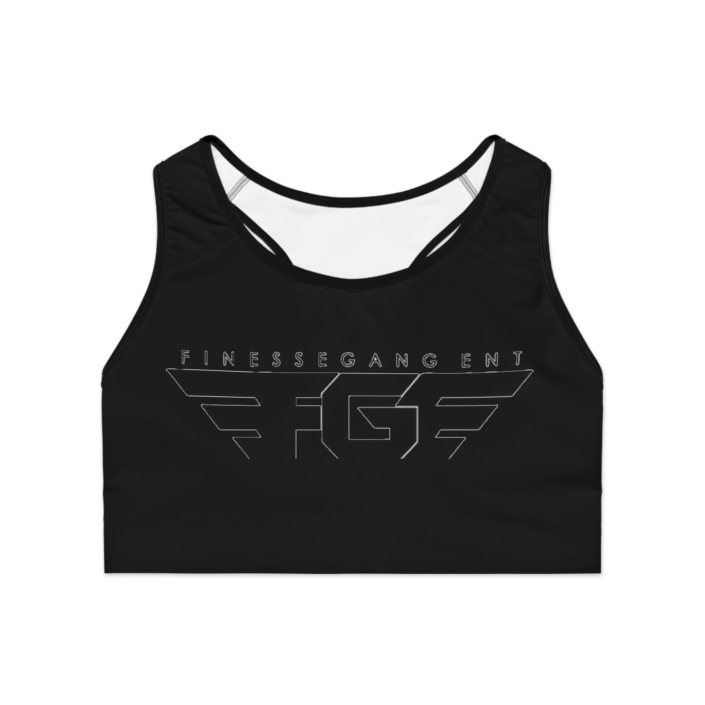 BLACK FinesseGang Logo Sports Bra — Black Athletic Crop Top