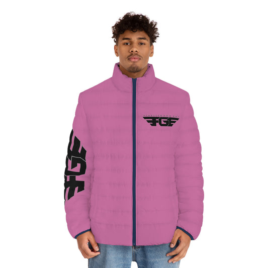 Pink Logo Puffer Jacket — Men's Lightweight Quilted Coat with FG Wing Graphic