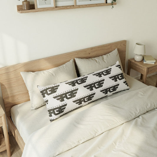 FGE Body Pillow — Monochrome FGF Logo Pattern Long Lumbar Pillow for Lounge & Gaming