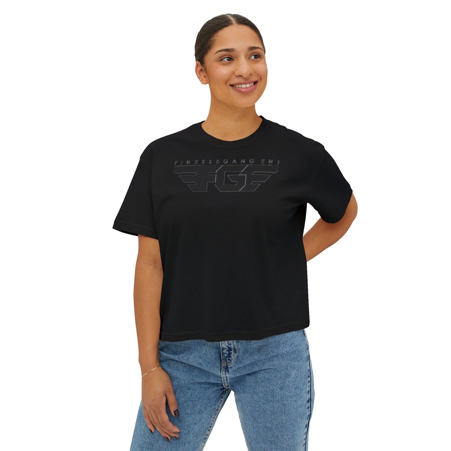 Chic FGE Women's Boxy Tee - Trendy Graphic Design for Everyday Style
