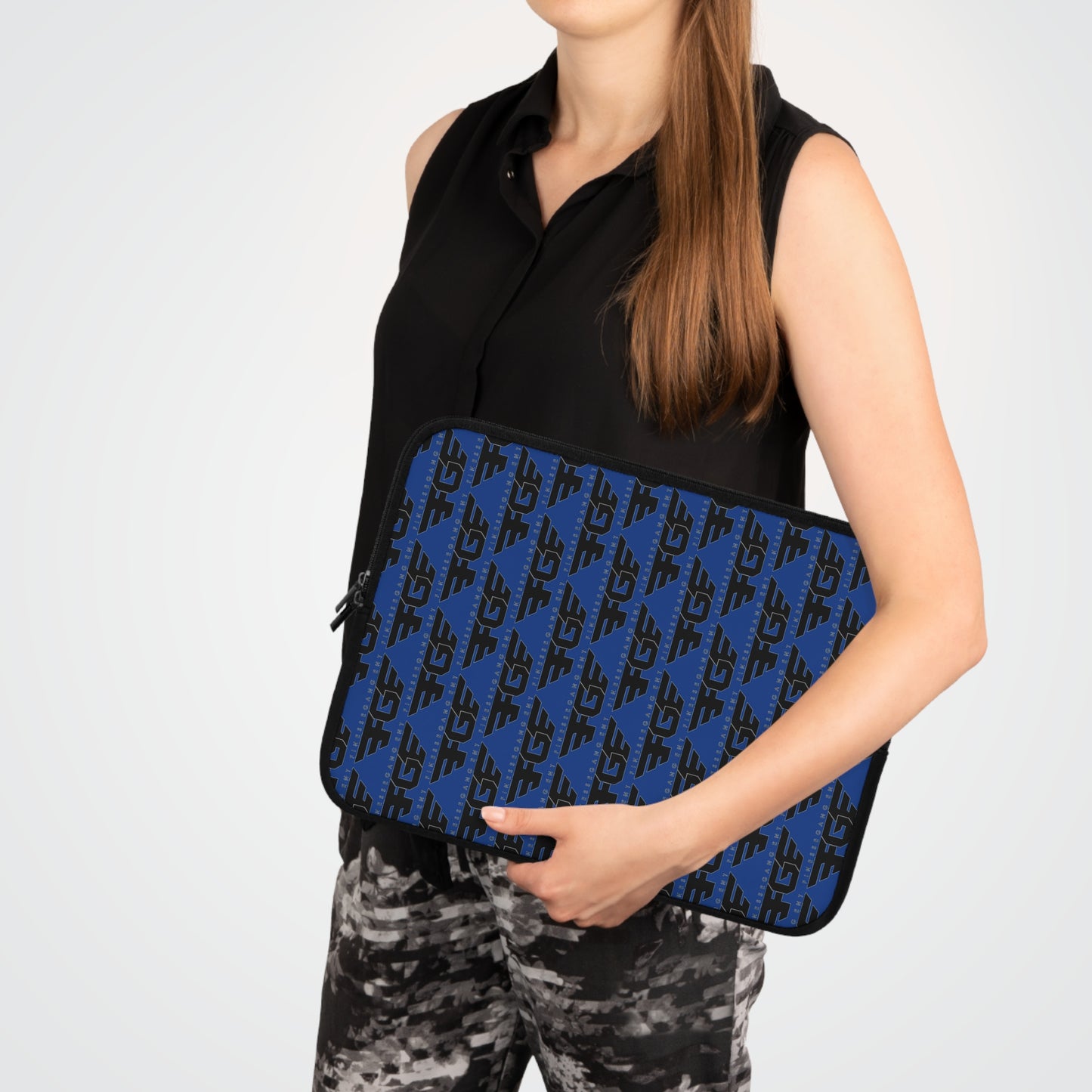 Stylish FGE Laptop Sleeve for Trendy Professionals, Tech Accessories, Gift for Students, Personalized Case, Black and Blue