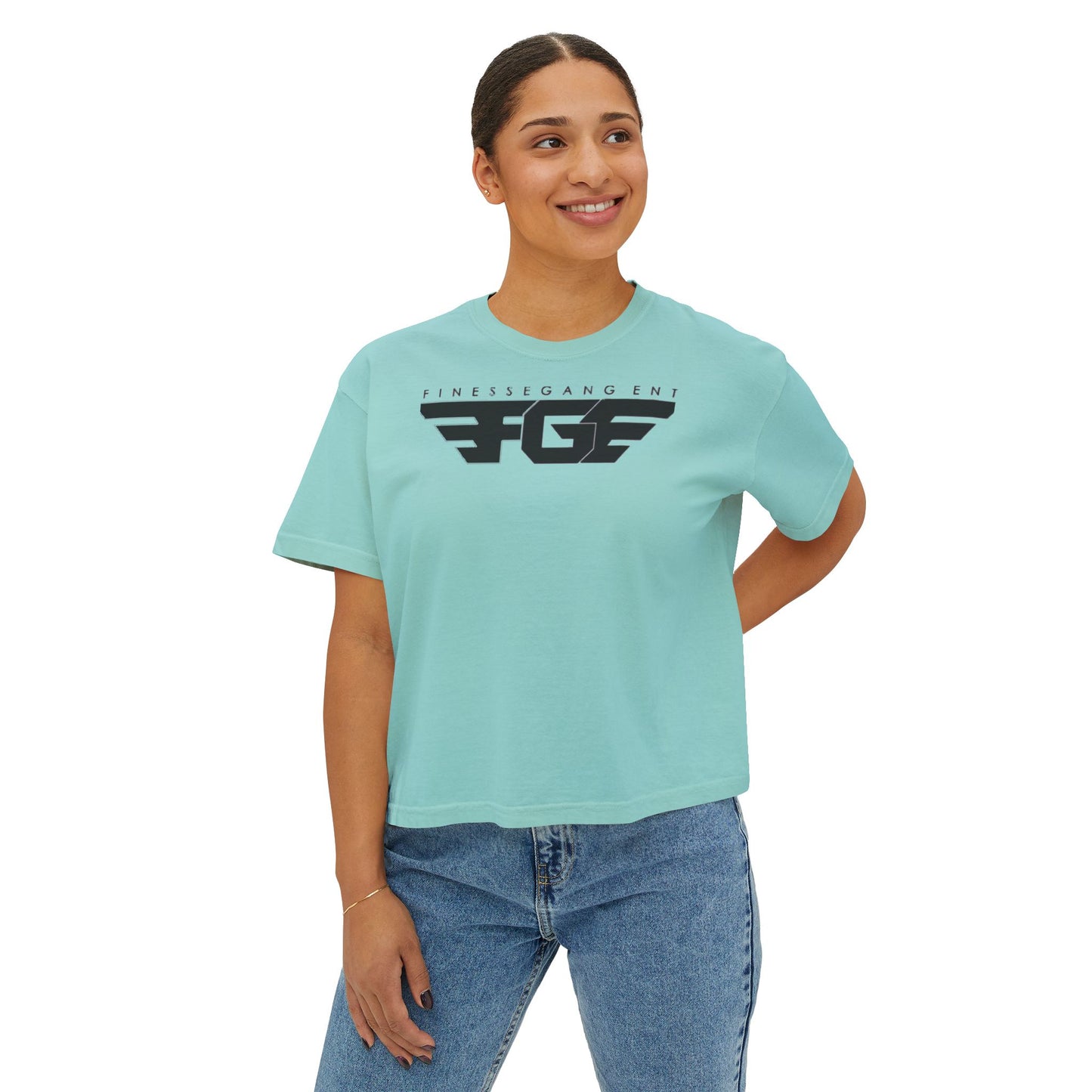 Chic FGE Women's Boxy Tee - Trendy Graphic Design for Everyday Style