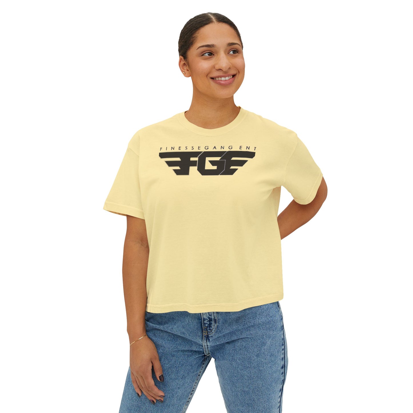 Chic FGE Women's Boxy Tee - Trendy Graphic Design for Everyday Style