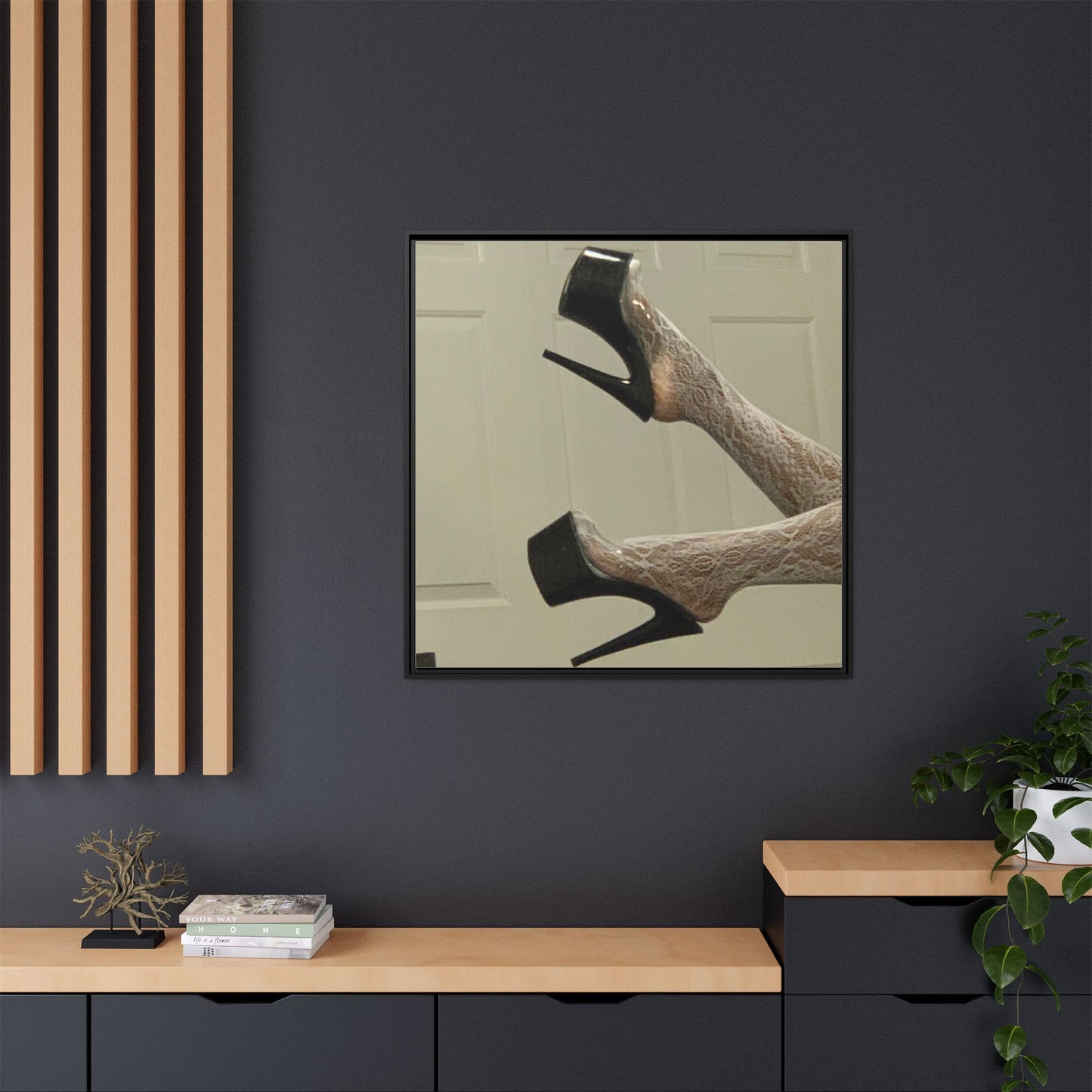 TORRIRAINN Framed Canvas Art - Lace Stockings with Platform Heels