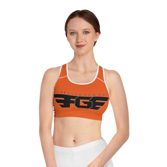 ORANGE FinesseGang Logo Sports Bra — High-Impact Athletic Crop Top